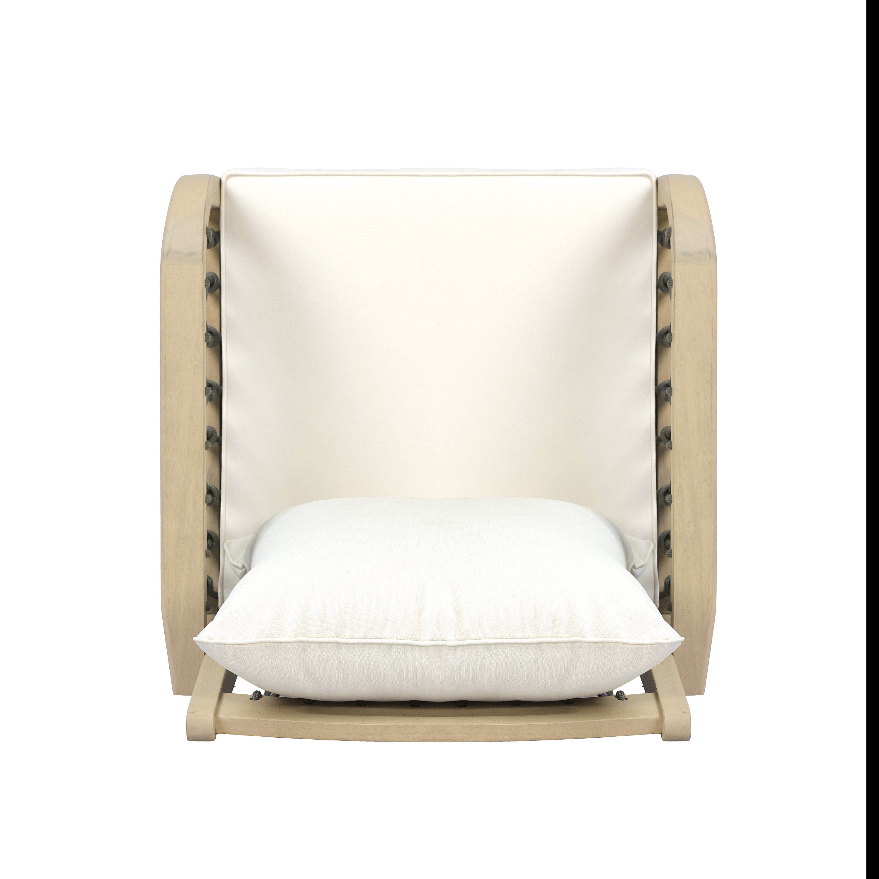 Outdoor Patio Acacia Wood Chairs With Woven Rope Arms(Set of 2), Weather-Resistant Cushions,Light teak+Dark grey rope+Cream beige cushion