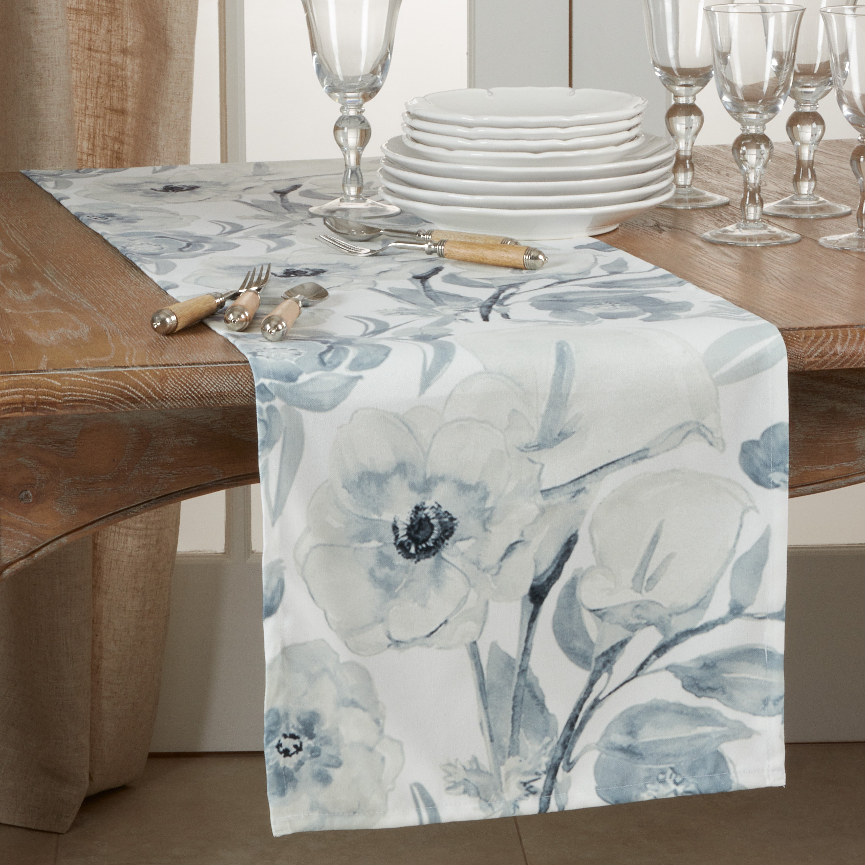 Watercolor Large Floral Table Runner