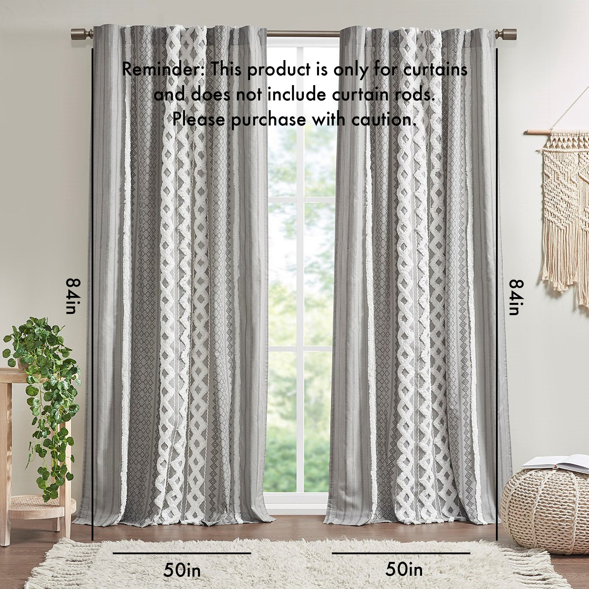 Cotton Printed Chenille Stripe Lined Curtain Panel