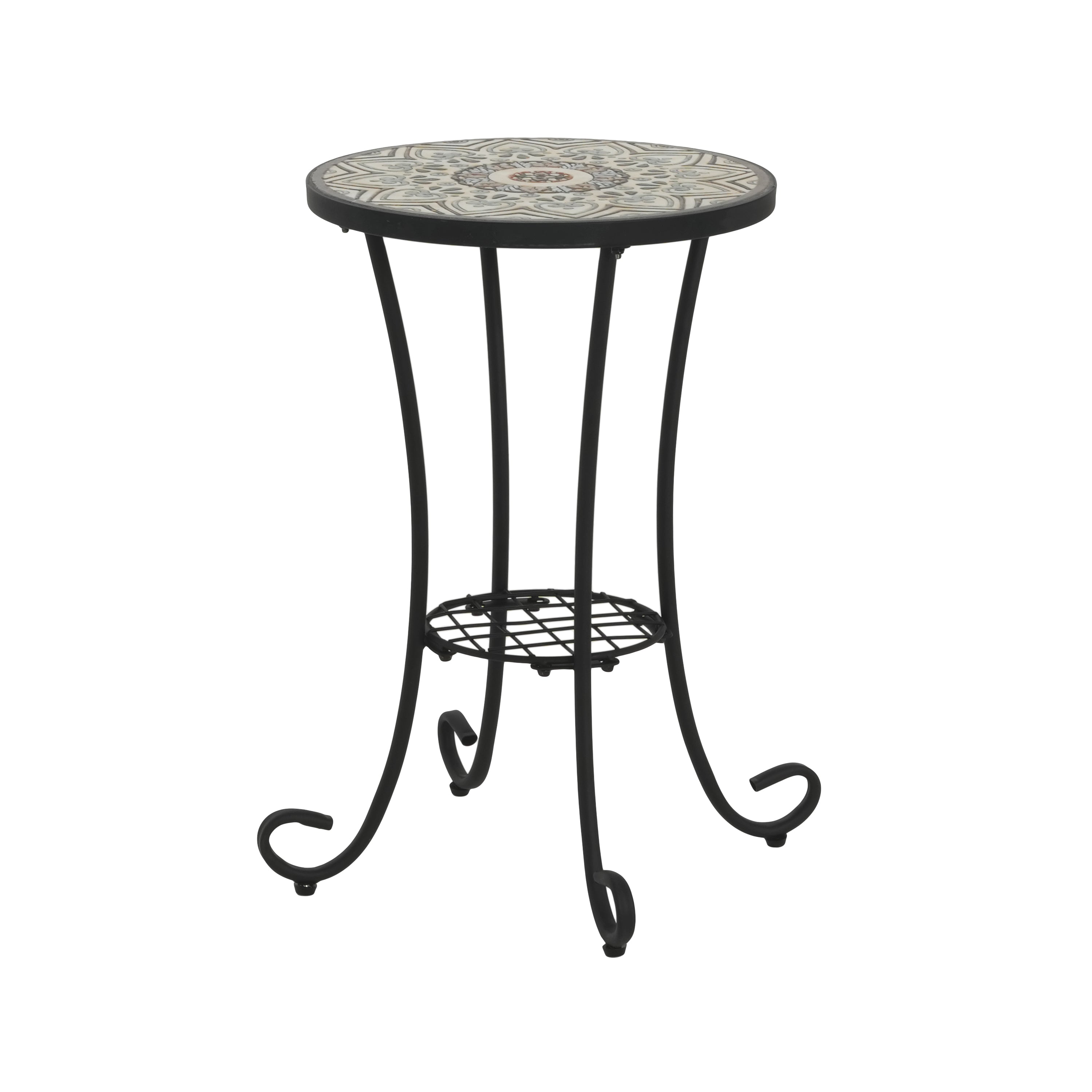 Vortexes Outdoor Side Table with Shelf and Curved Legs