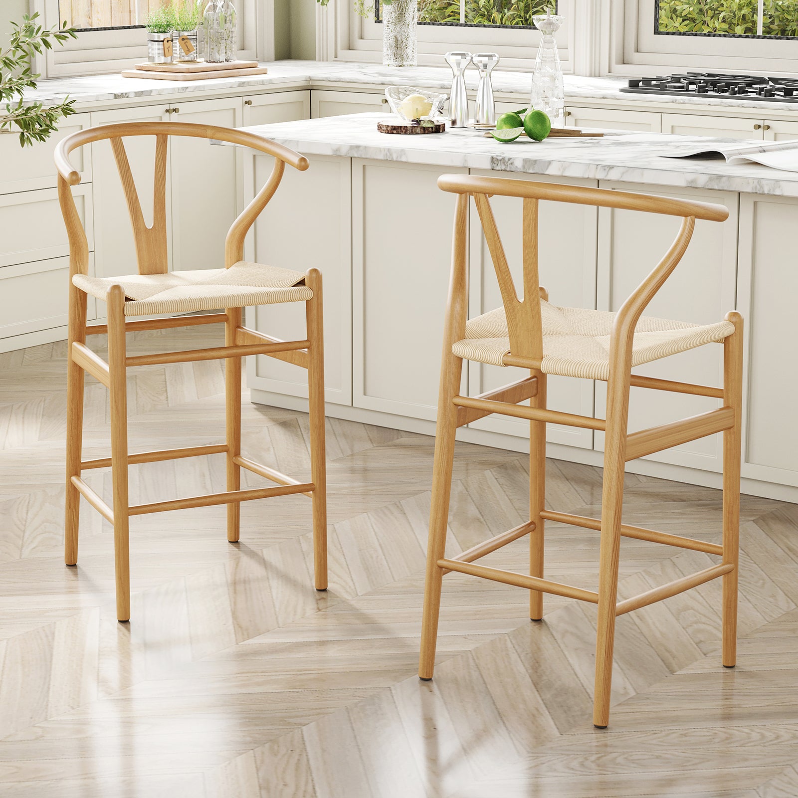 Wishbone Counter Height Barstool with Woven Seat