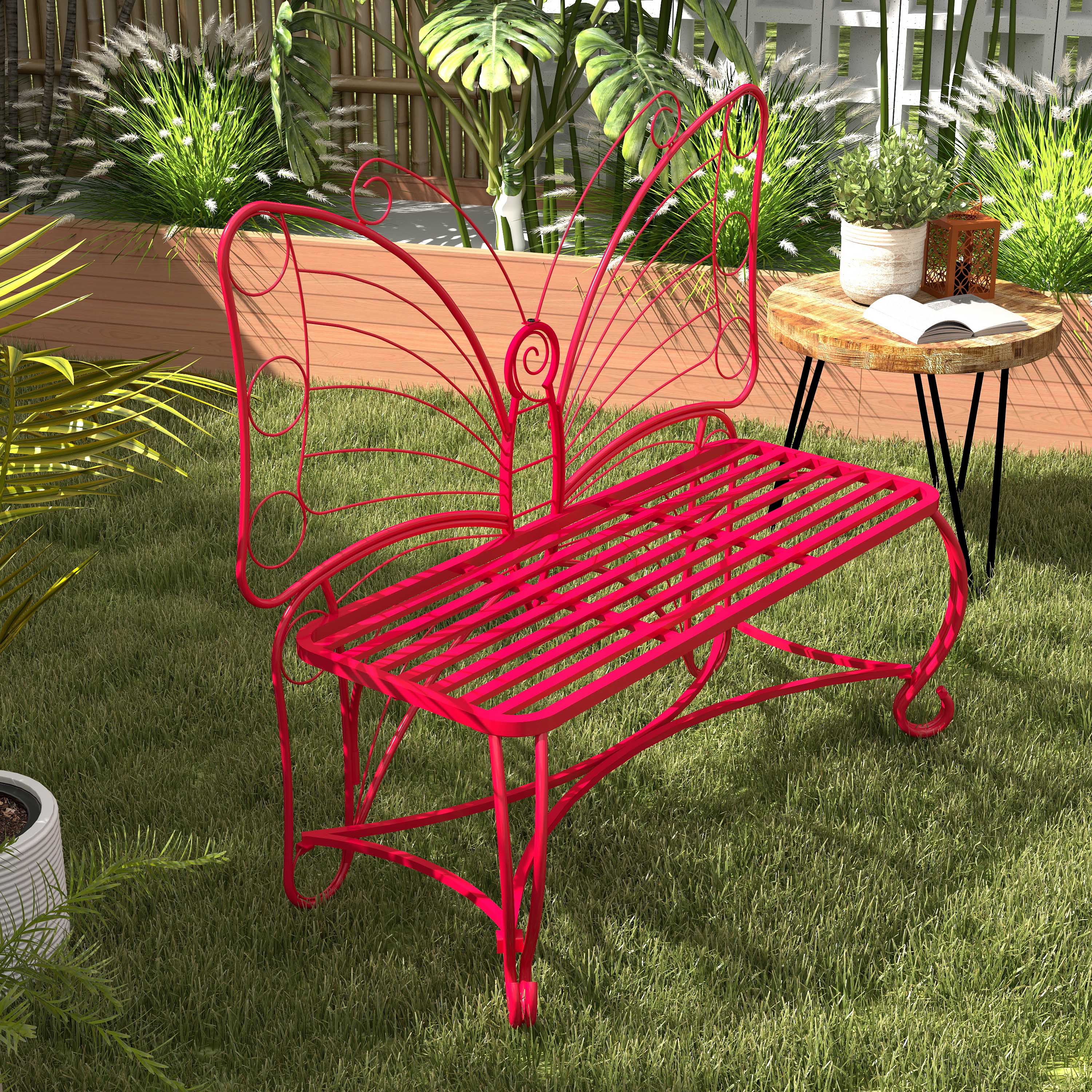 Monazite Outdoor Bench with Butterfly Back Design and Metal Frame