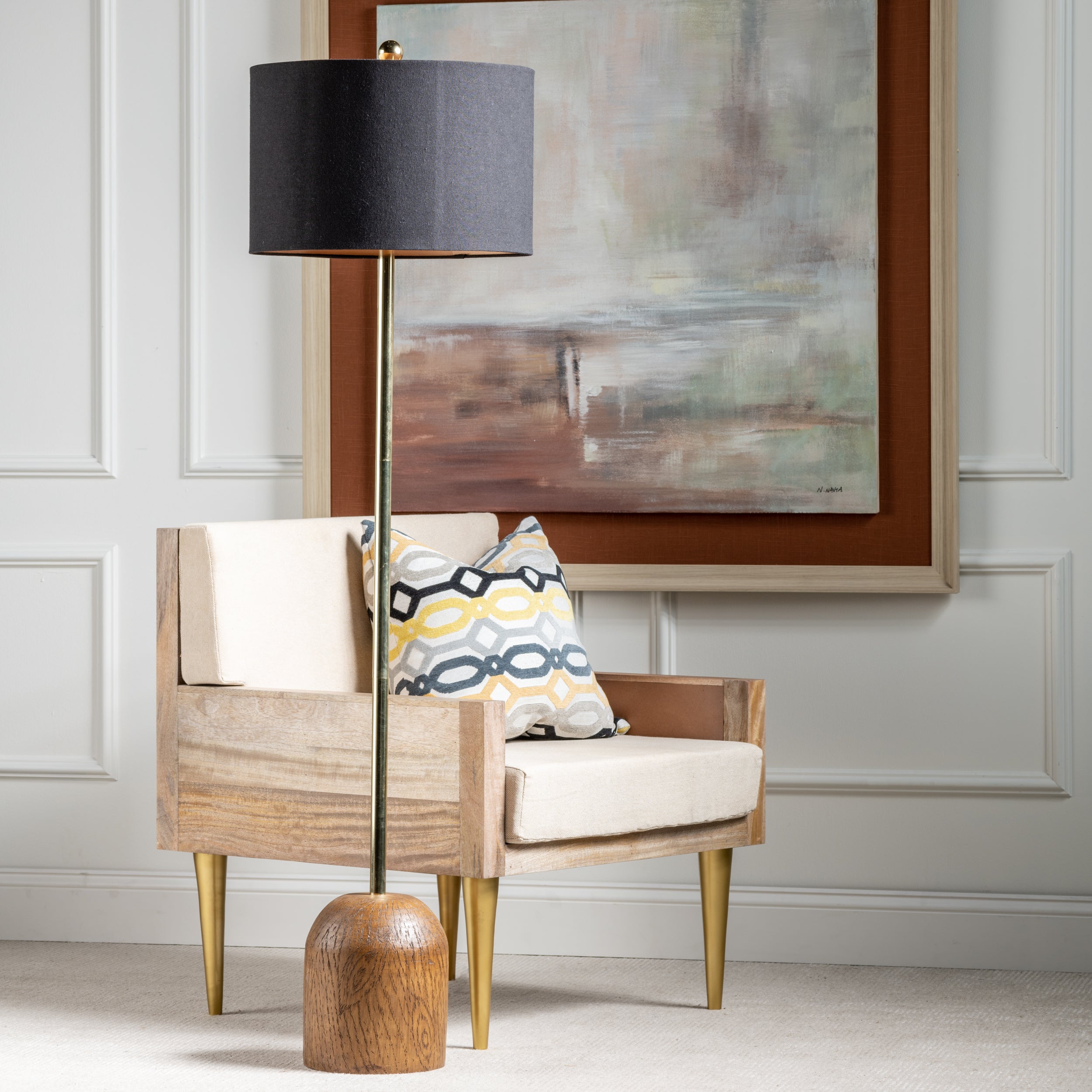 Black And Wood Floor Lamp With Shade