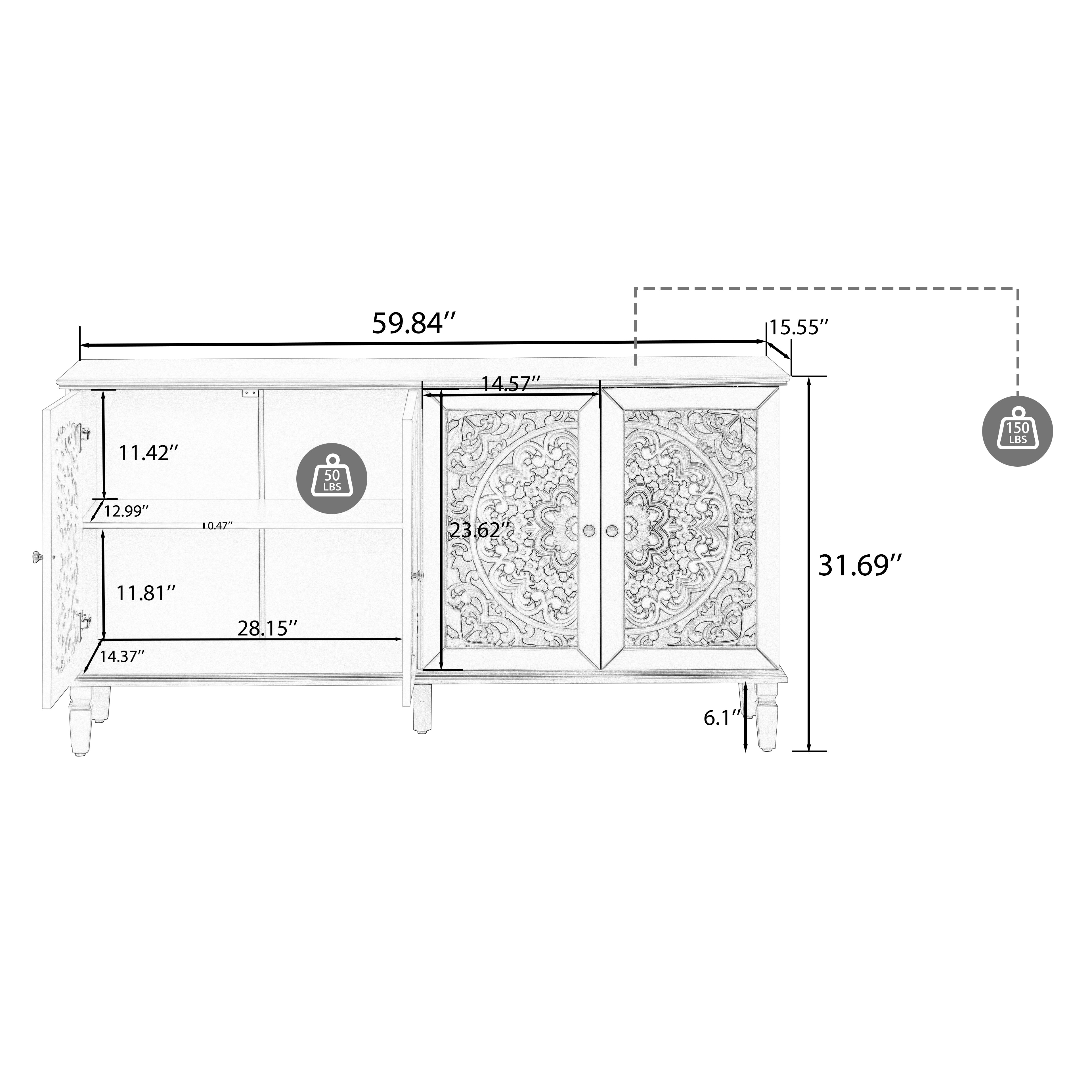 Floral Carvings Buffet Storage Cabinet