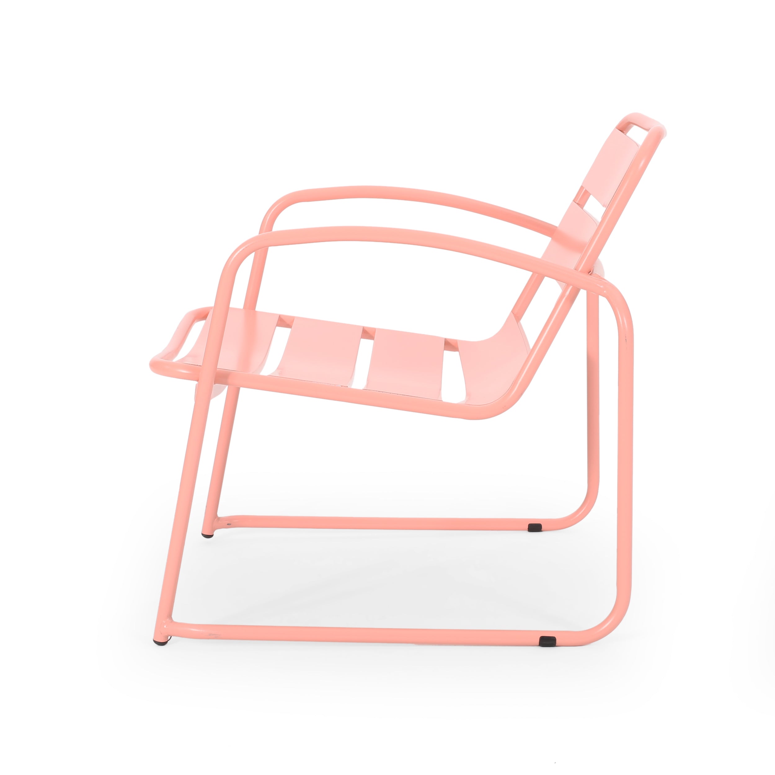 Outdoor Iron Chair with Open Slat Design and Curved Arms, Set of 2