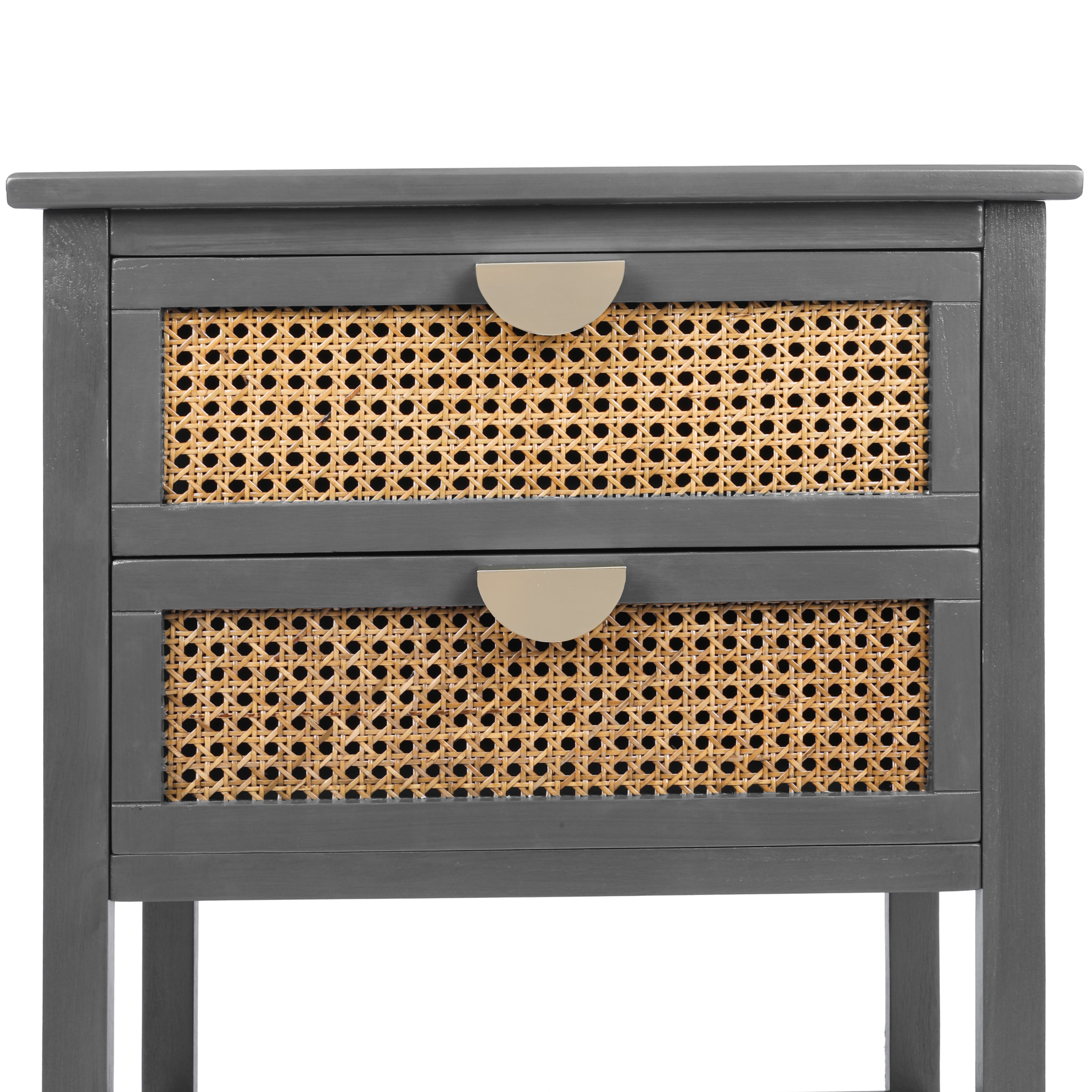 2-Drawer Side Table with Natural Rattan Drawers