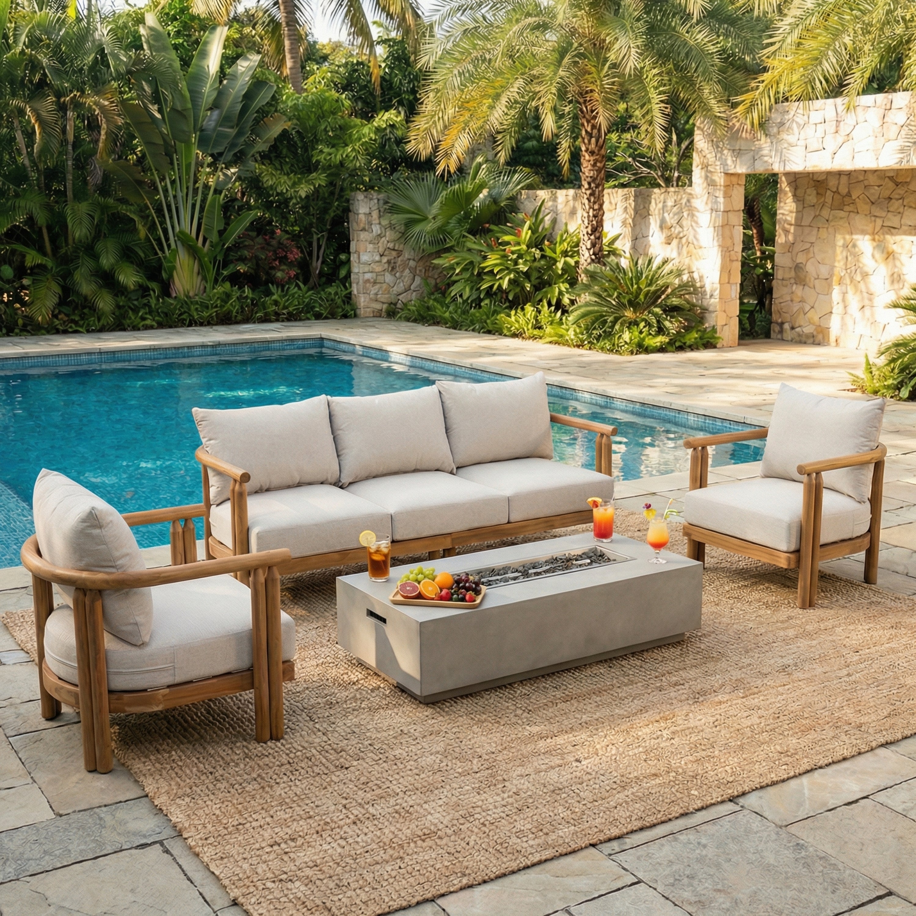 Cove Outdoor Acacia Wood 3pcs Chat Set