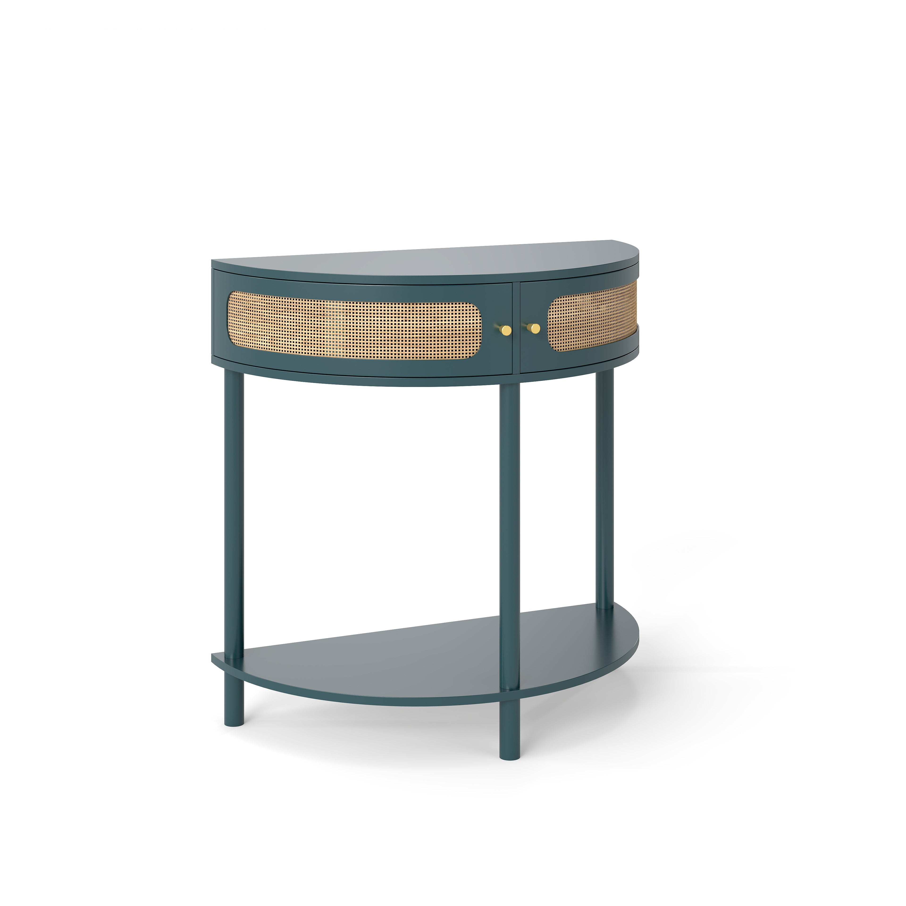 Boho Rattan Semi Circle End Table with Sliding Door