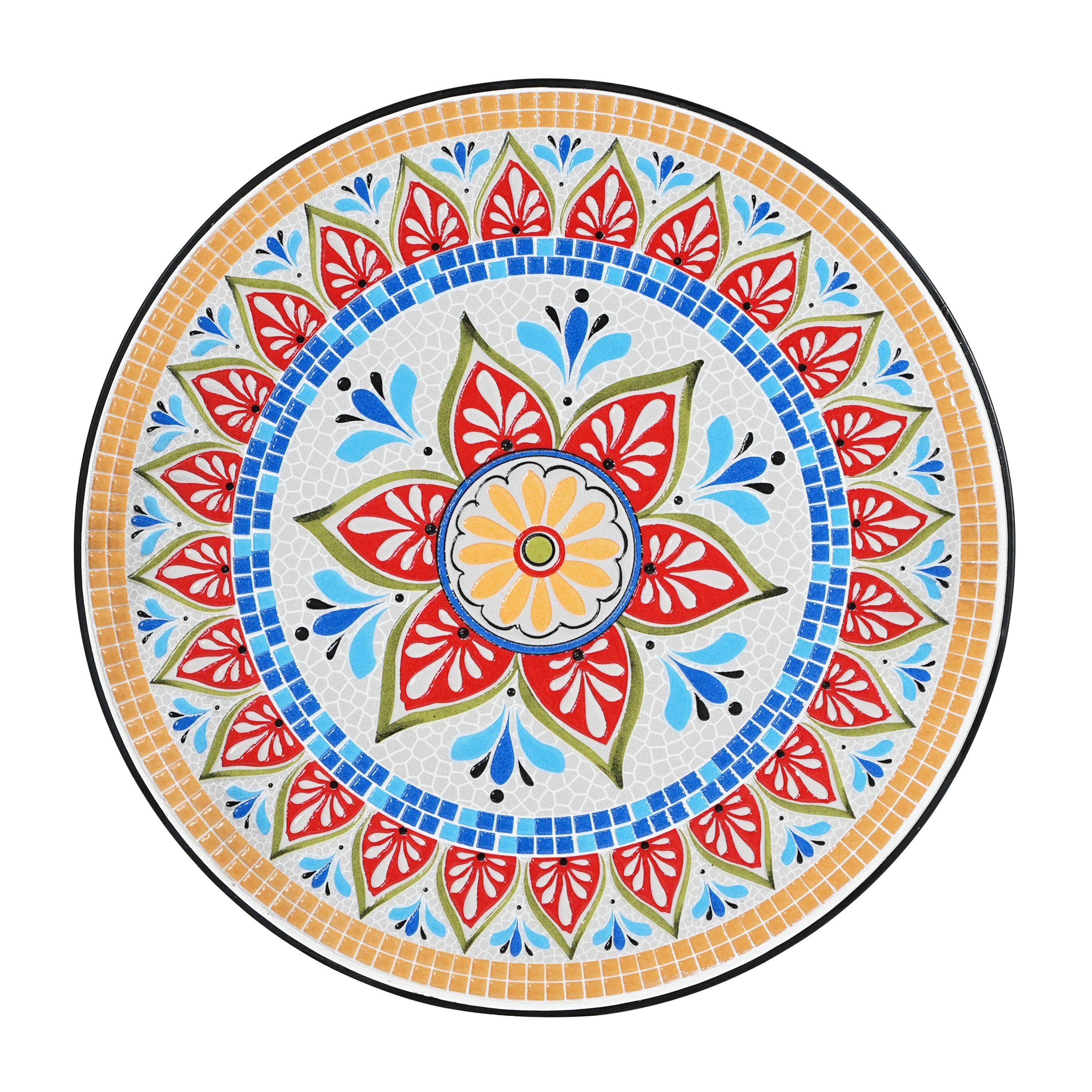 Outdoor Round Side Table with Mosaic-Style Top and Curved Iron Legs - Multi-color