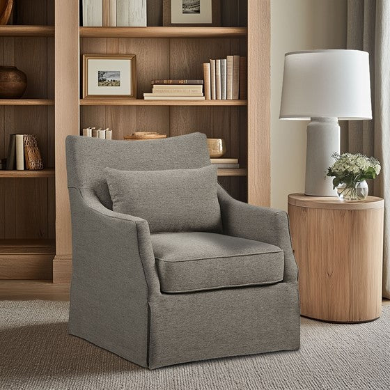 Upholstered Swivel Chair with Sloped Armrests and Back Pillow