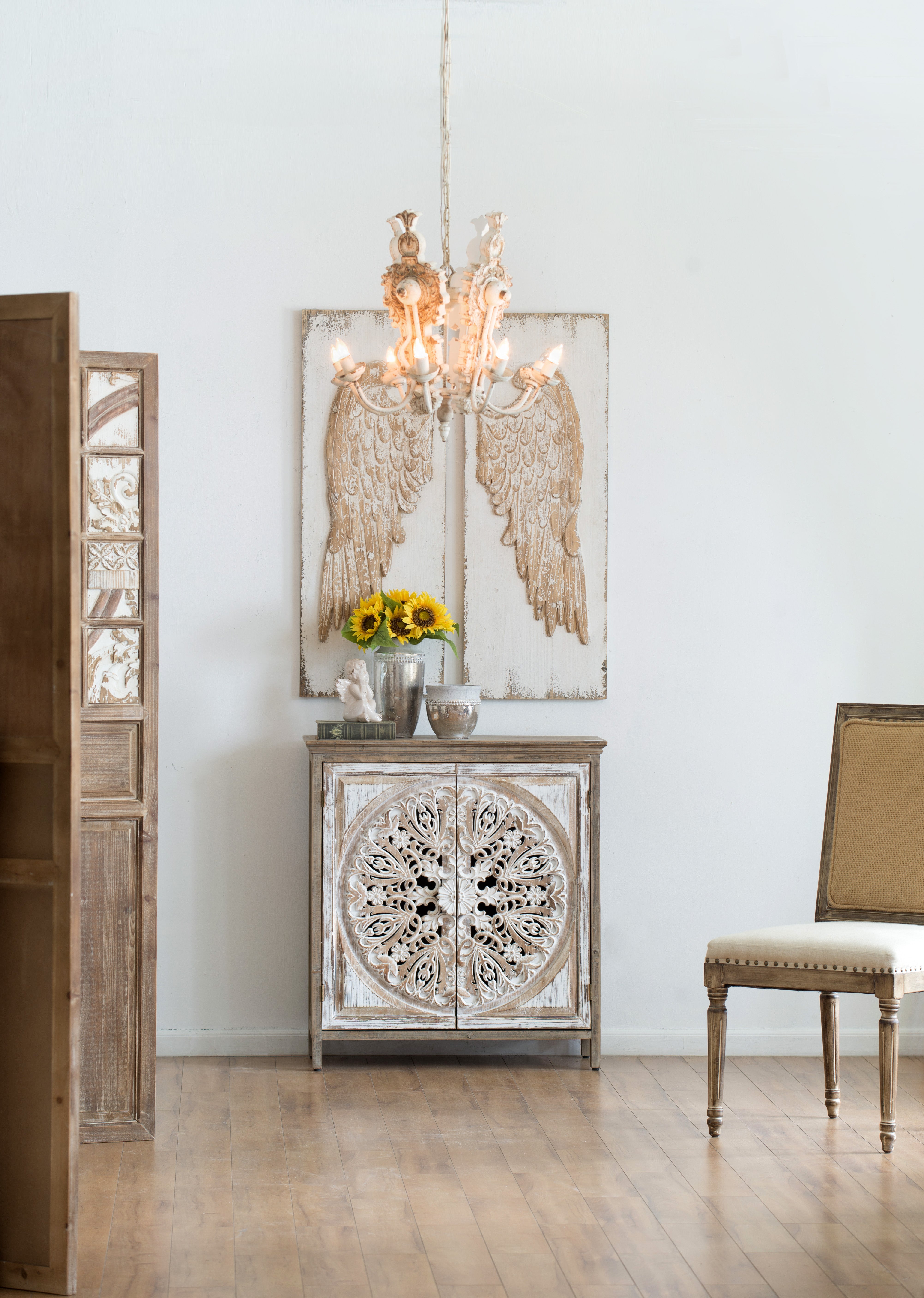 Rectangle Wall Decor with Feather Wing Panels, Set of 2