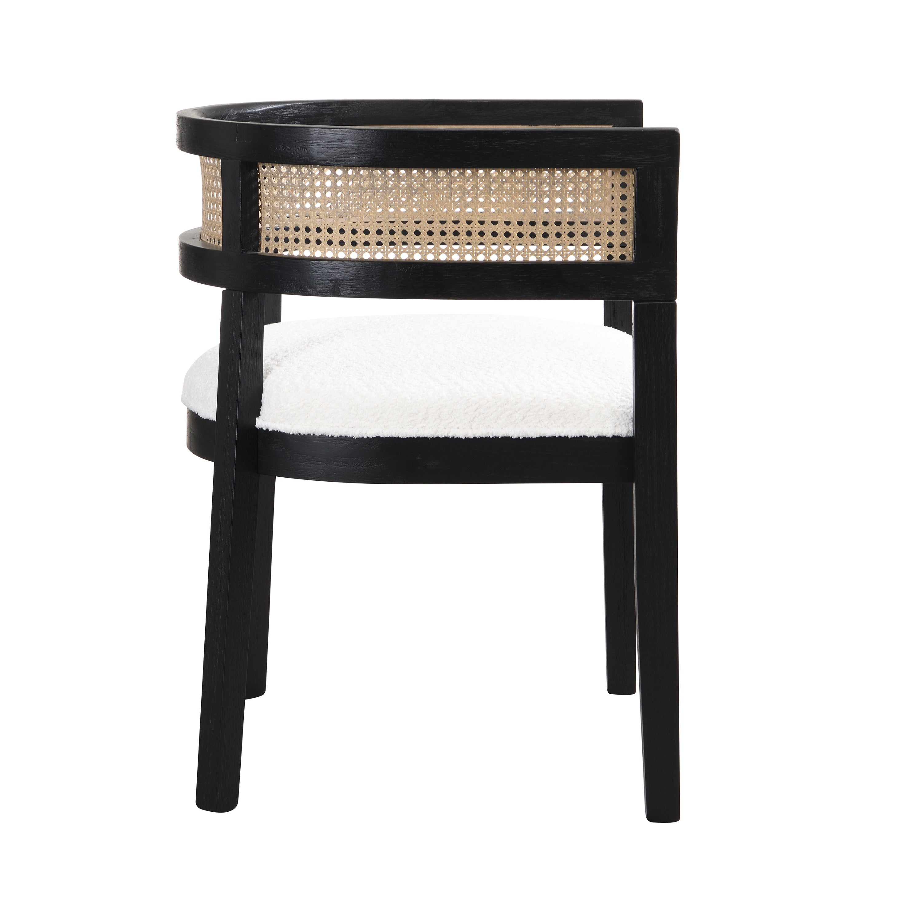 Asbury 7-Piece Mid-Century Modern Wood Upholstered Dining Set with Rattan U-Back Chairs