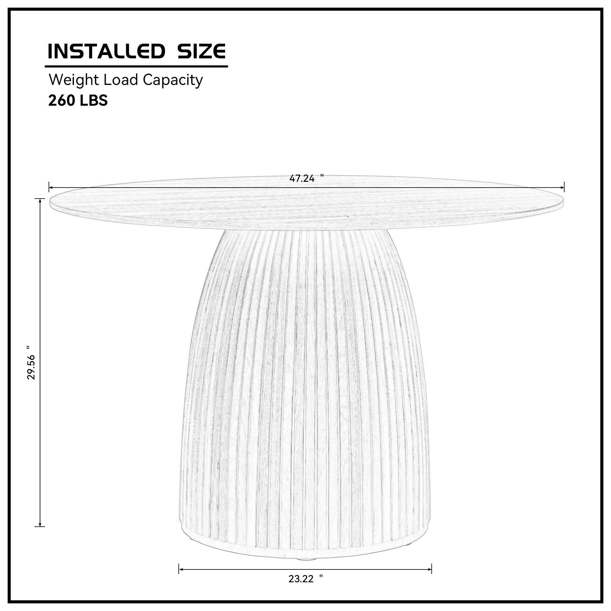 47.24" Round Dining Table with Wood Frame and Wave Pattern Base - Dining Tables