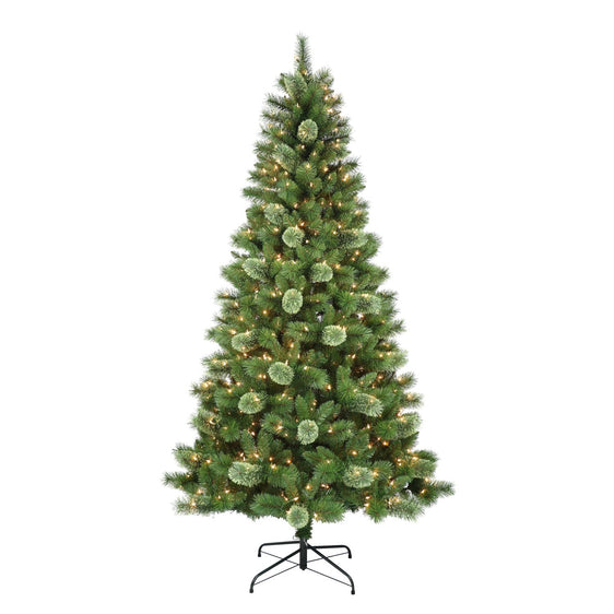 7.5 ft Pre-lit Western Pine Artificial Christmas Tree with Clear Lights & Metal Stand