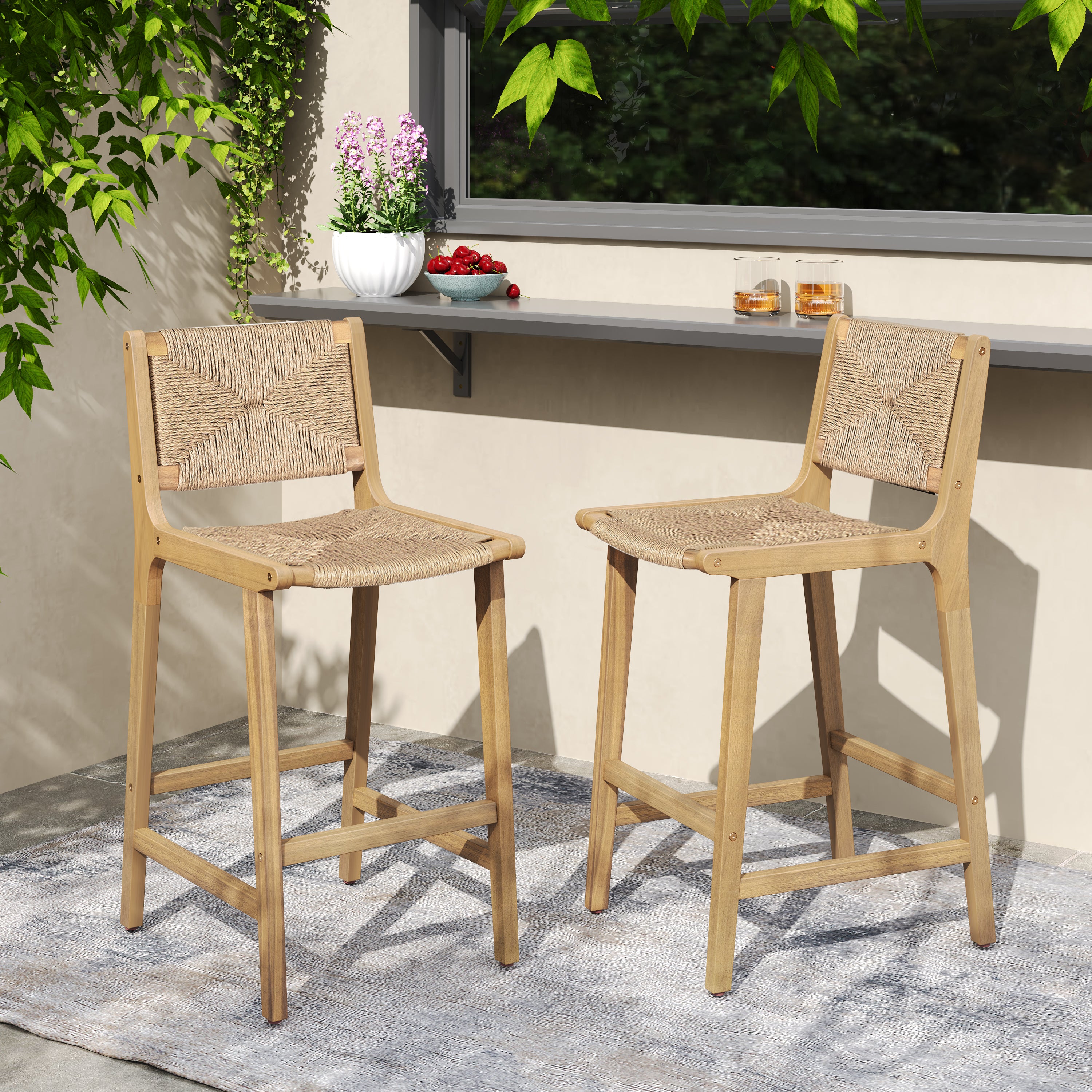 Catalina Acacia Wood Outdoor Armless Barstool