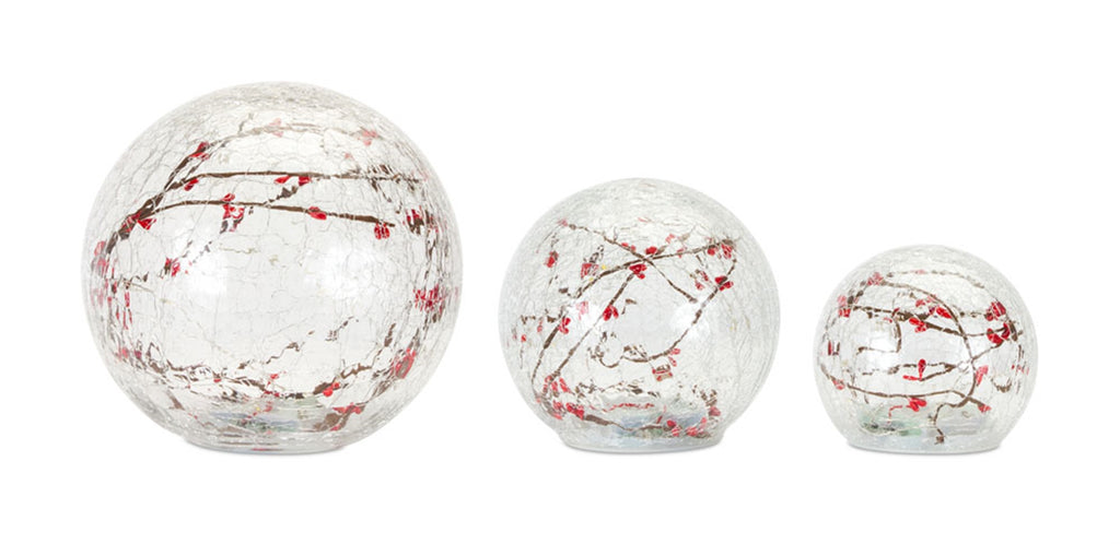 LED Lighted Globe with Berry Branch Accent, Set of 3