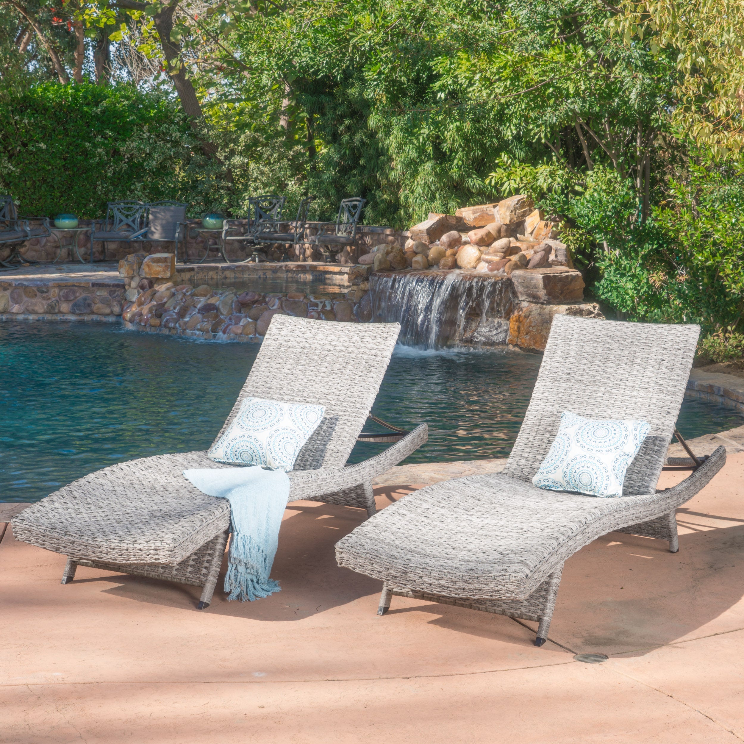 Crete Wicker Chaise Lounge, Set of 2