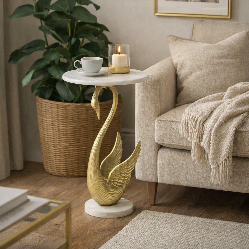 Swan Side Table with Marble Top
