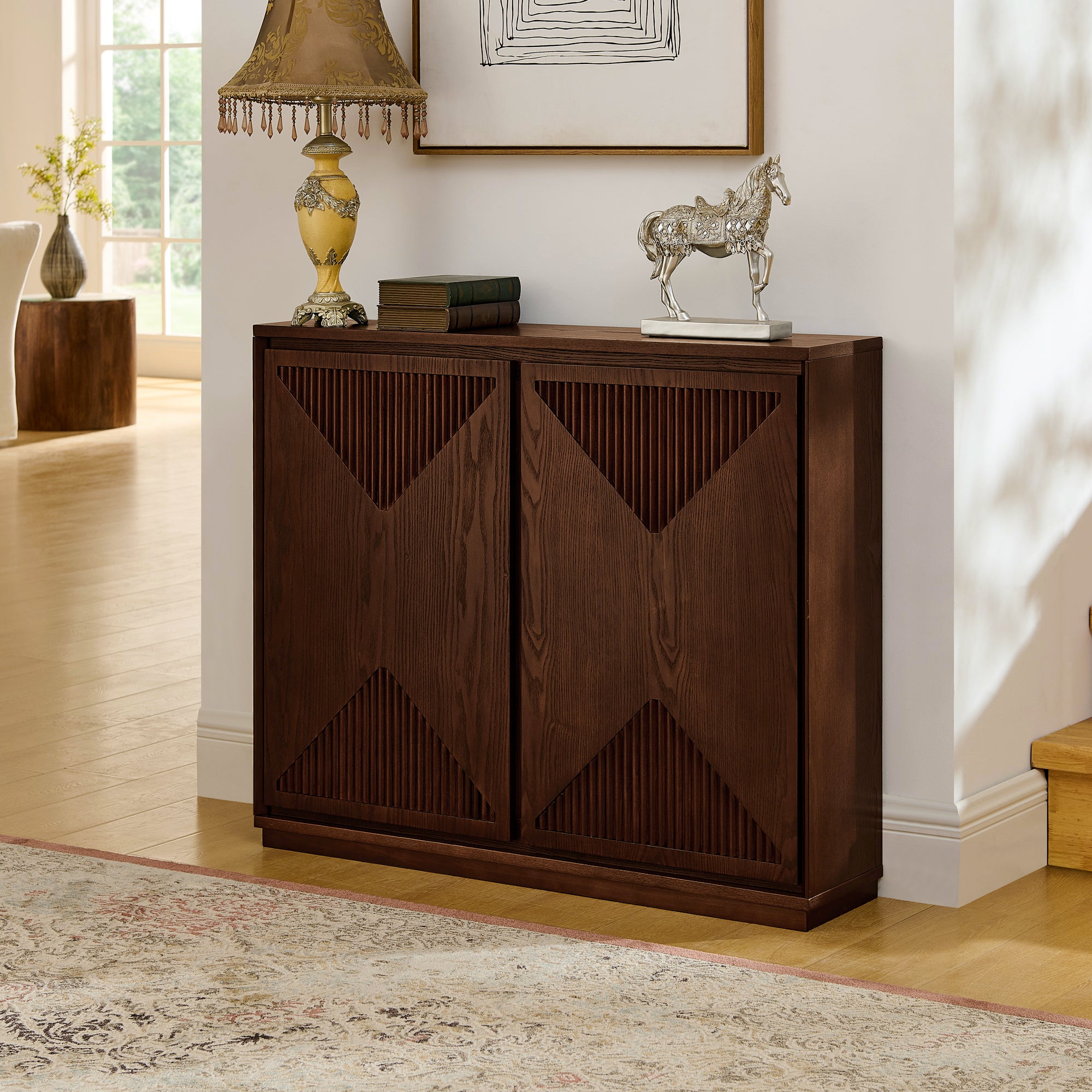 Mid Century Modern V-Shape Narrow Storage Cabinet