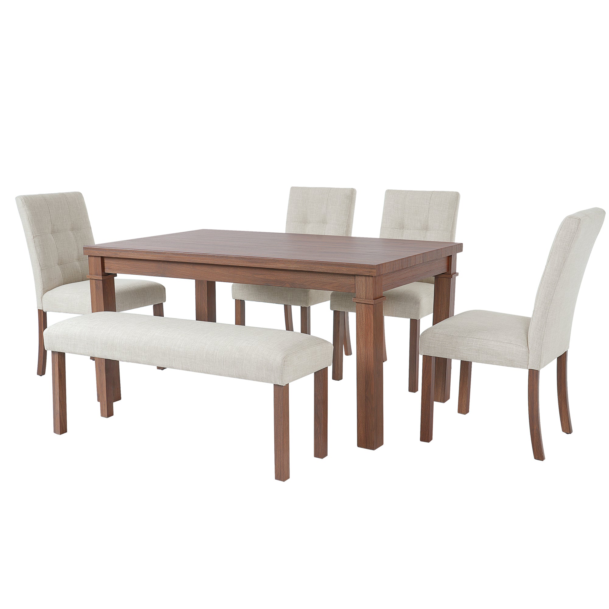 Franklin Modern 6-Piece Dining Set with 4 Upholstered Chairs & Bench