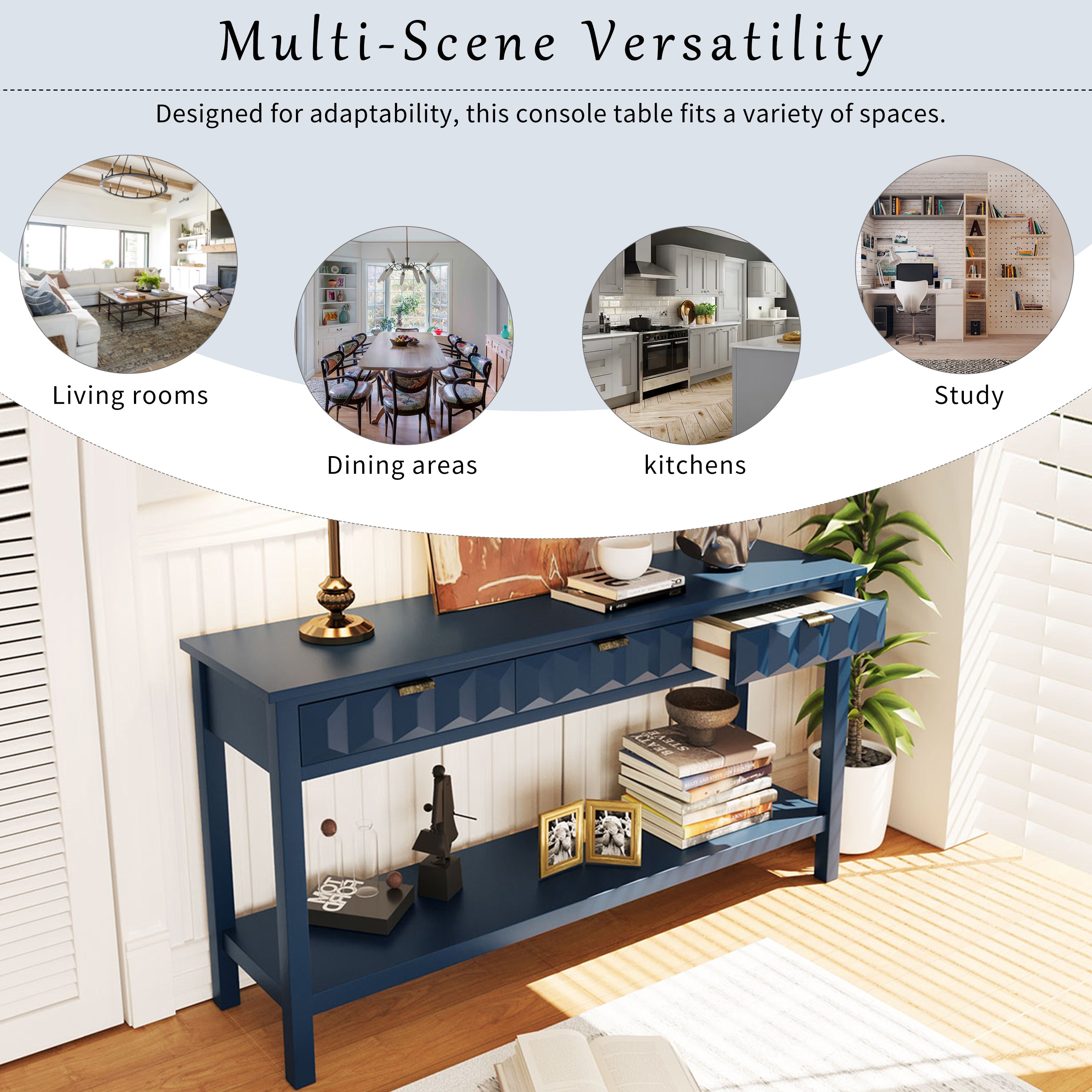 Honeycomb Pattern Console Table with 3 Drawers