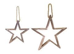 Natural Wooden Star Ornament with Jute Hanger (Set of 2)