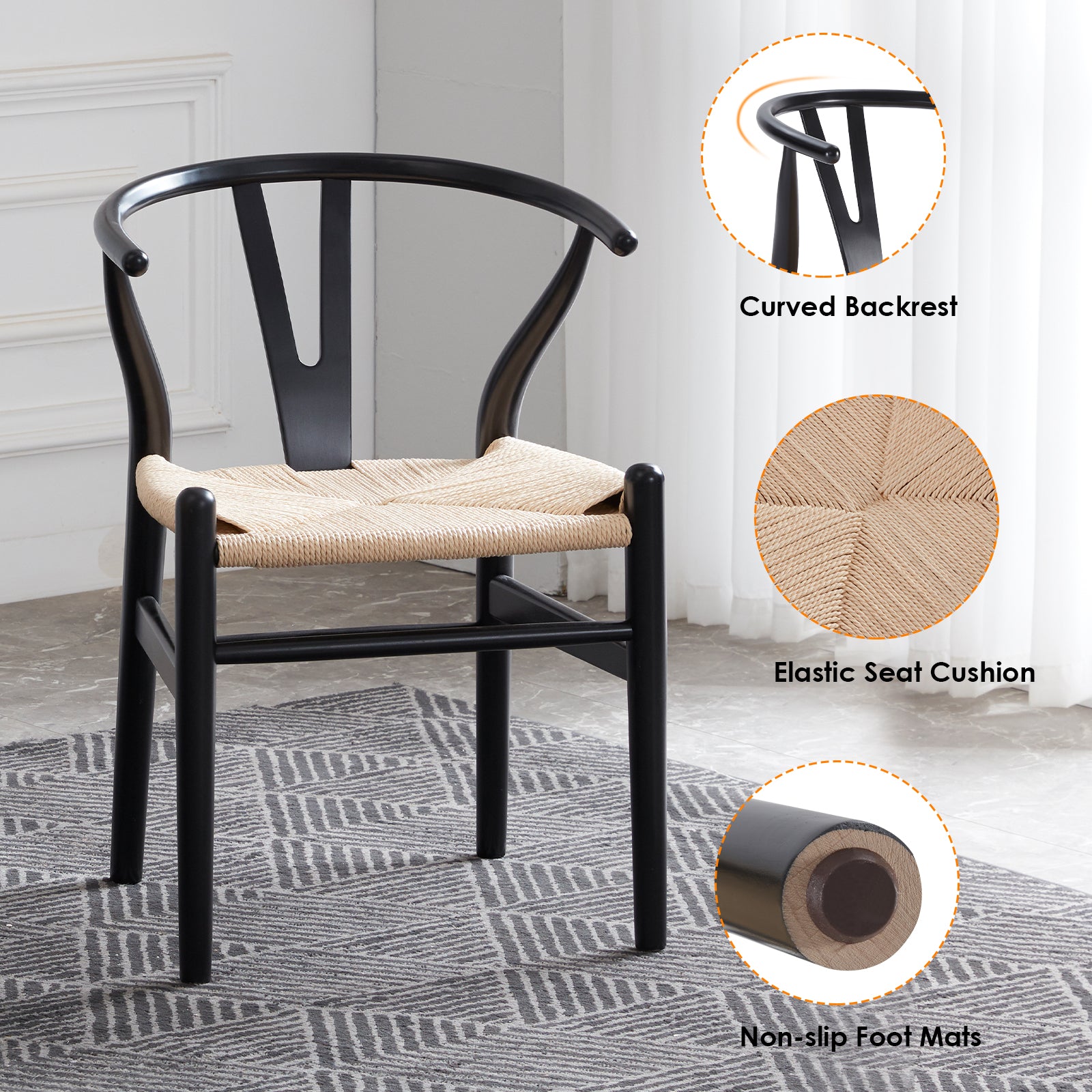 Wishbone Dining Chairs with Woven Seat, Set of 2