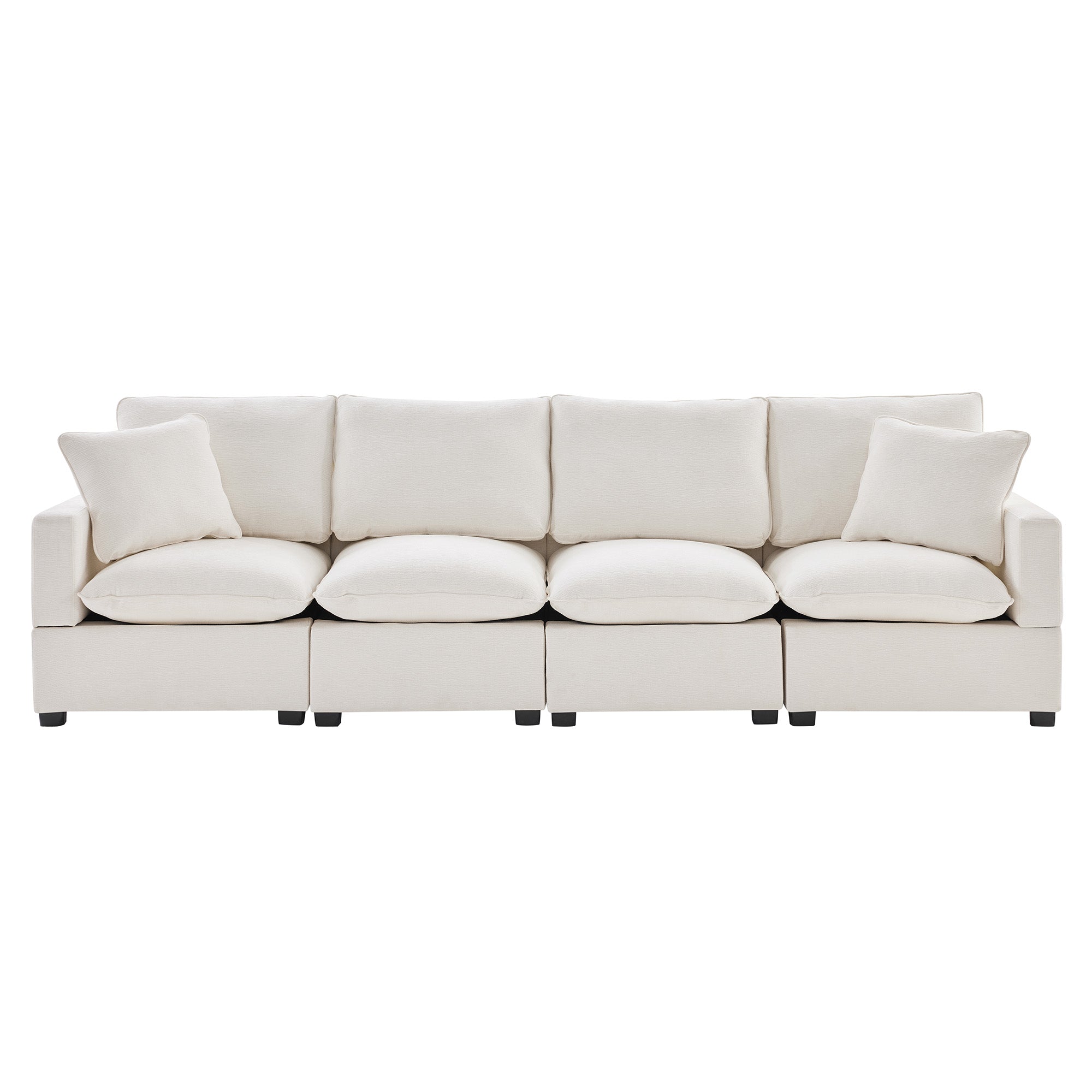 Chenille Modular Sofa with 2 Pillows, Seats 4