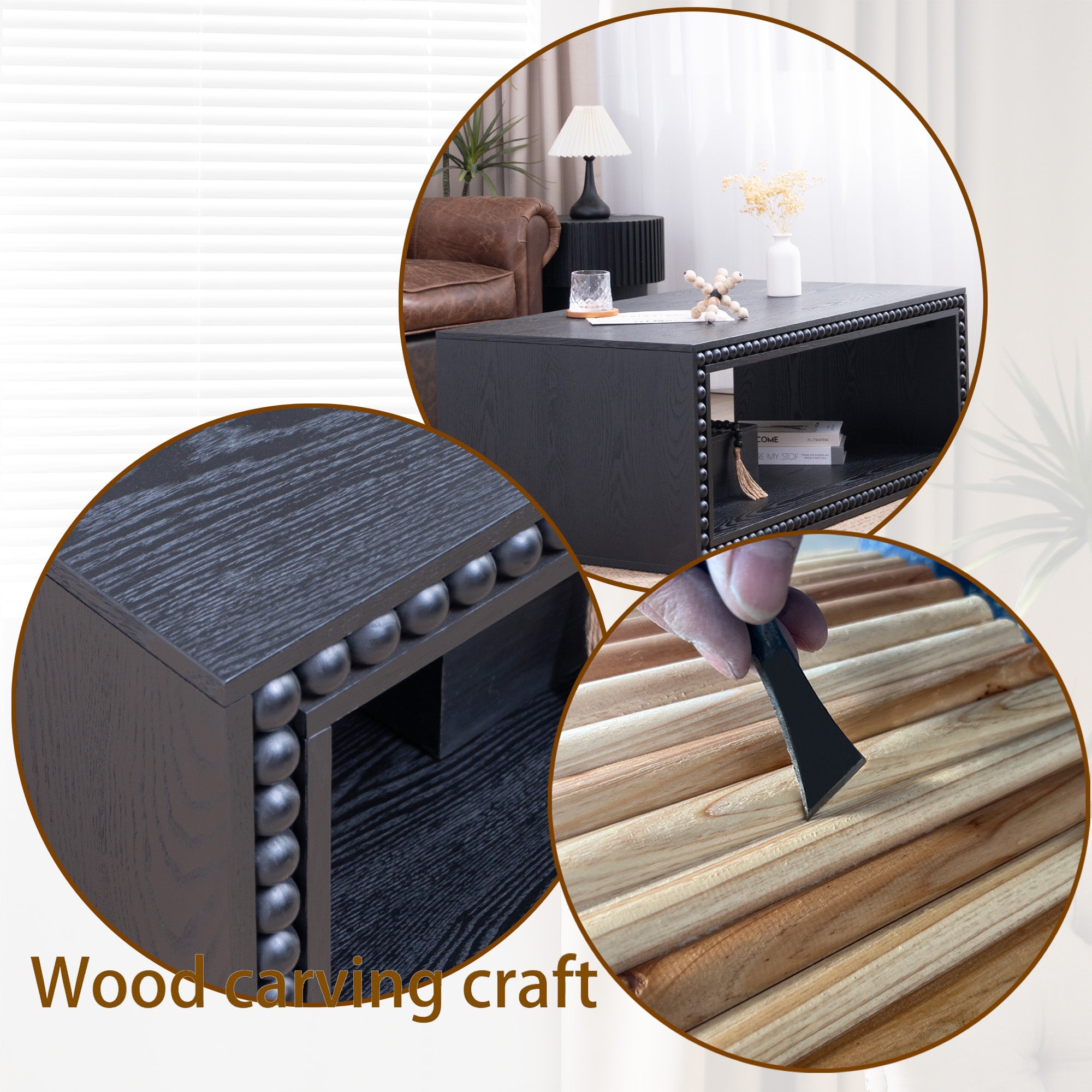 Beaded Edge Open Storage Coffee Table