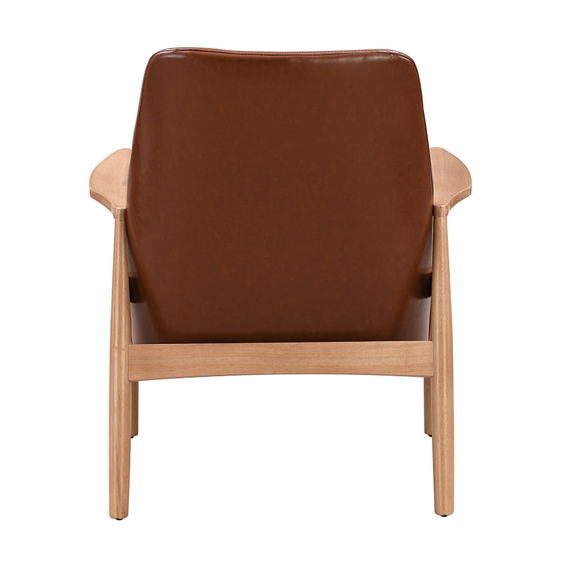 Faux Leather Mid-Century Modern Armchair with Solid Wood Frame