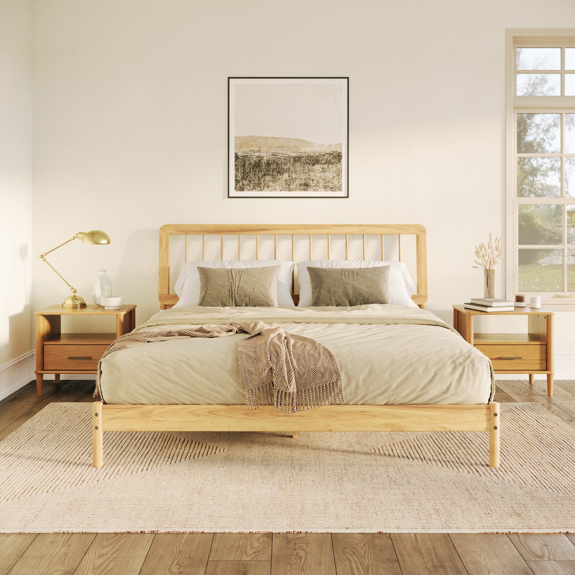 Illusive Solid Wood Spindle Bed with Slat Back