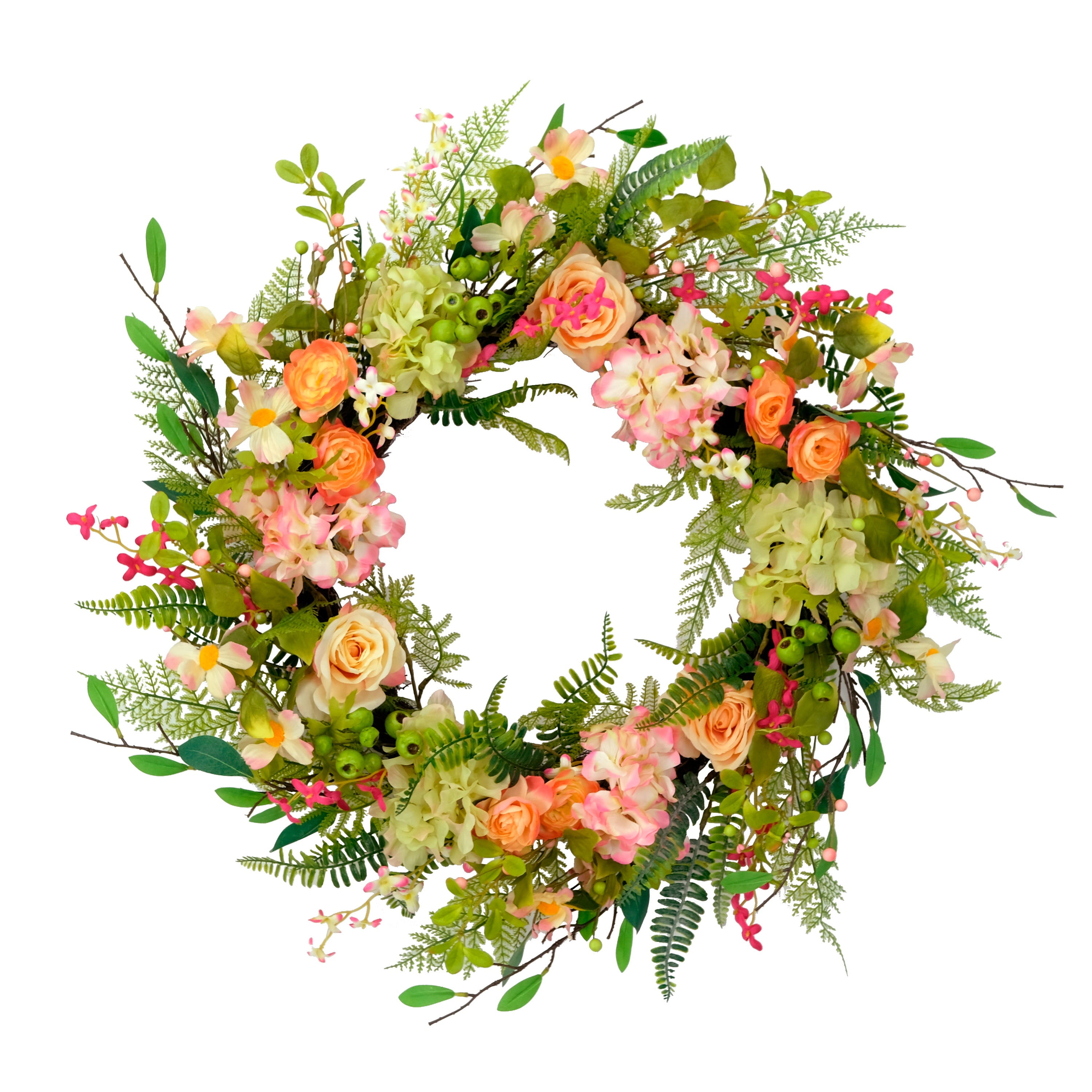 30" Artificial Multicolor Rose Floral Spring Bouquet Door Wreath,