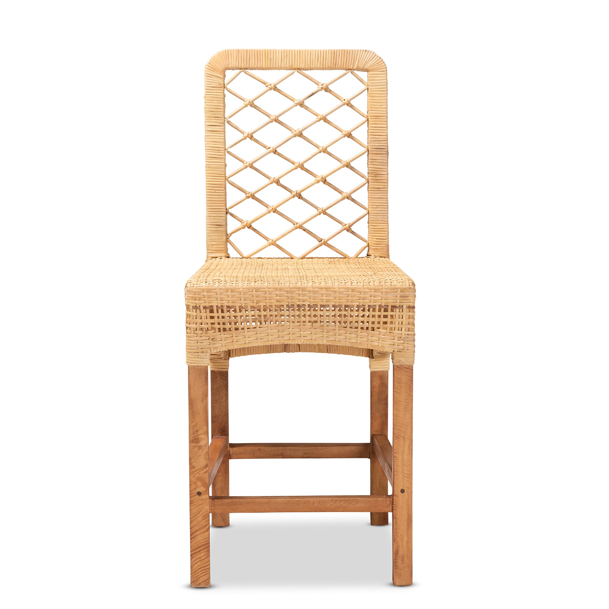 Lulian Rattan and Mahogany Wood Counter Stool