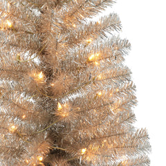 4.5 ft Pre-lit Rose Gold Tinsel Tree with Clear Lights & Stand