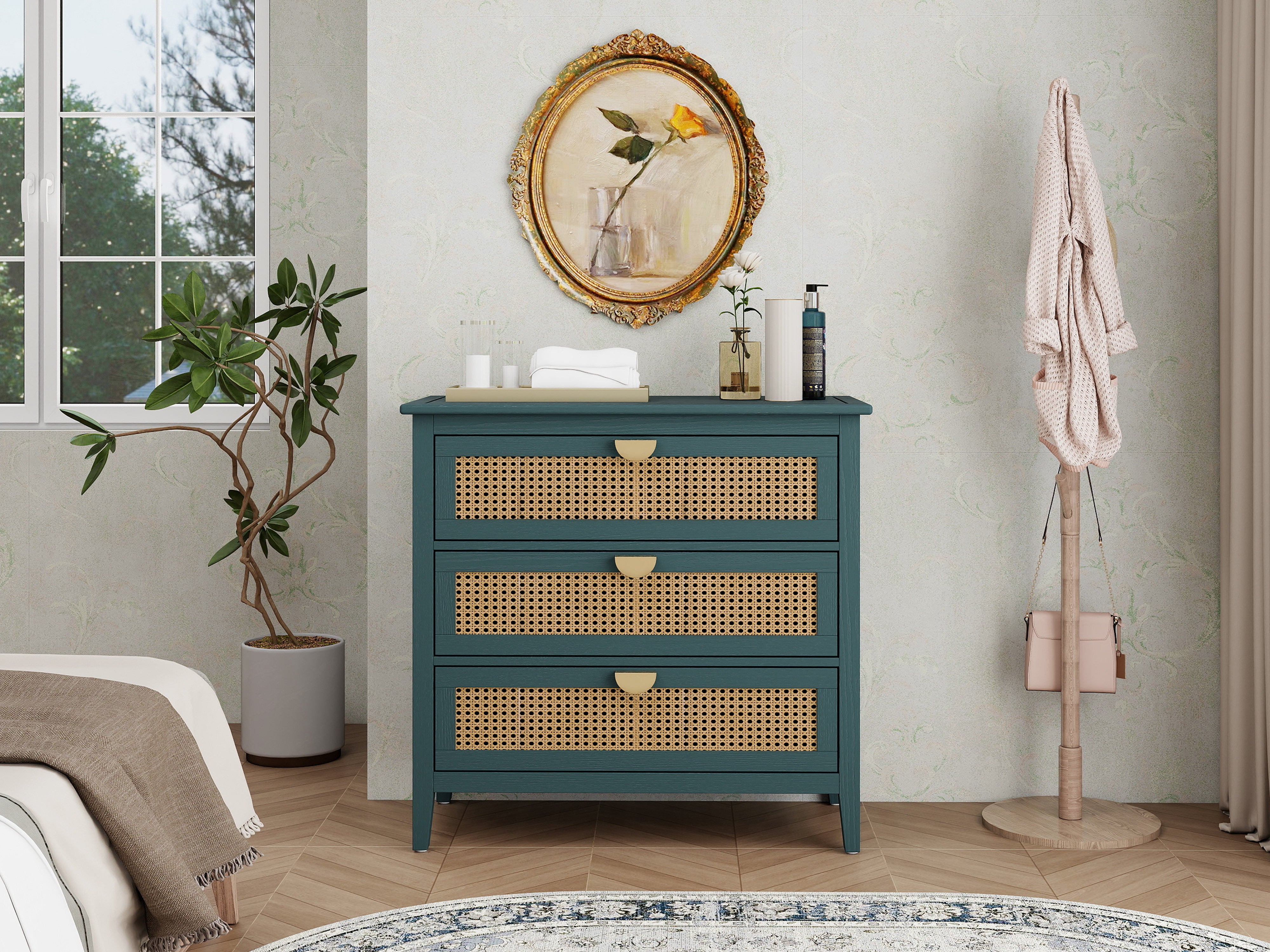 3 Drawer Cabinet with Natural Rattan Drawers