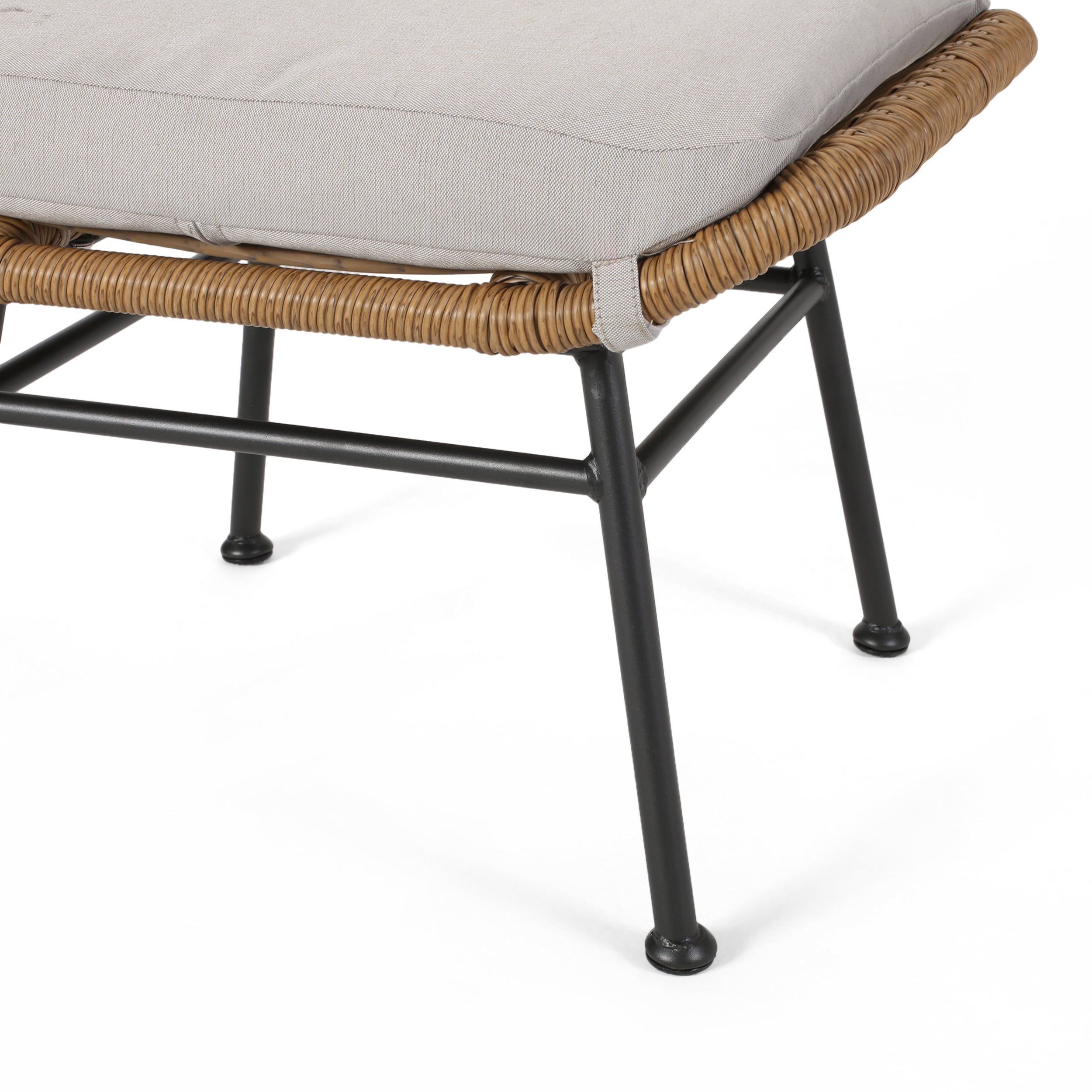 Cordella Outdoor Modern Boho Wicker Ottoman with Cushions, Set of 2