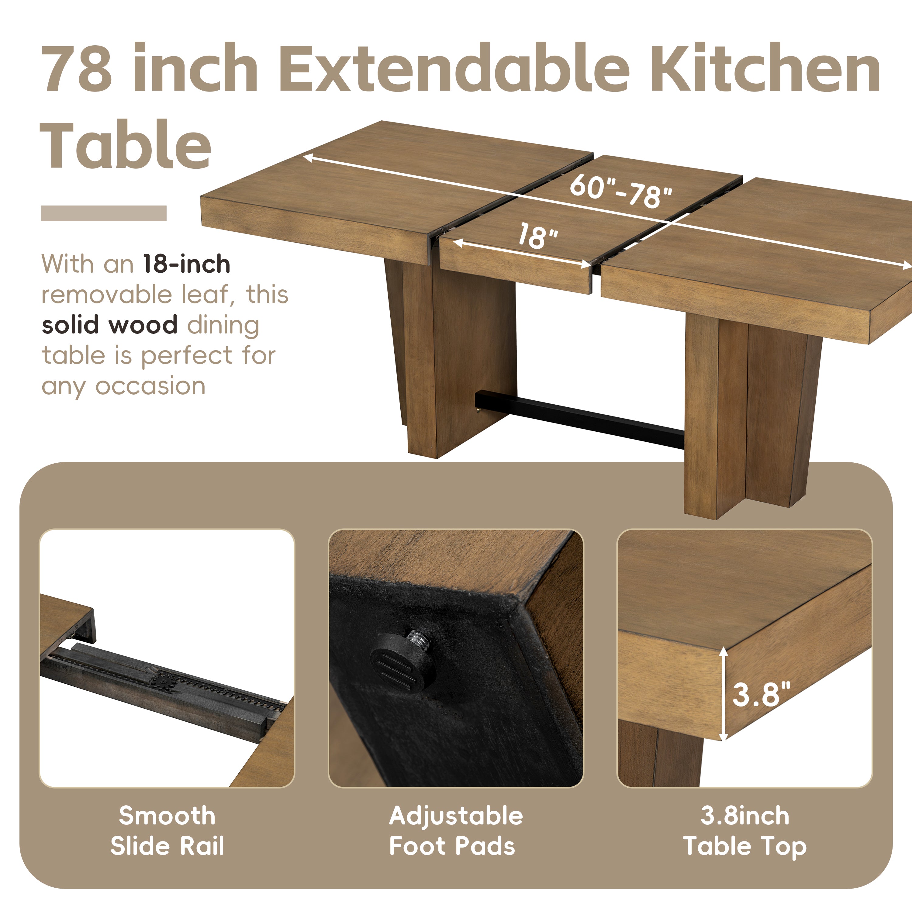 Meadowlark Farmhouse Extendable Wood Dining Table with 4 Upholstered Chairs & Bench