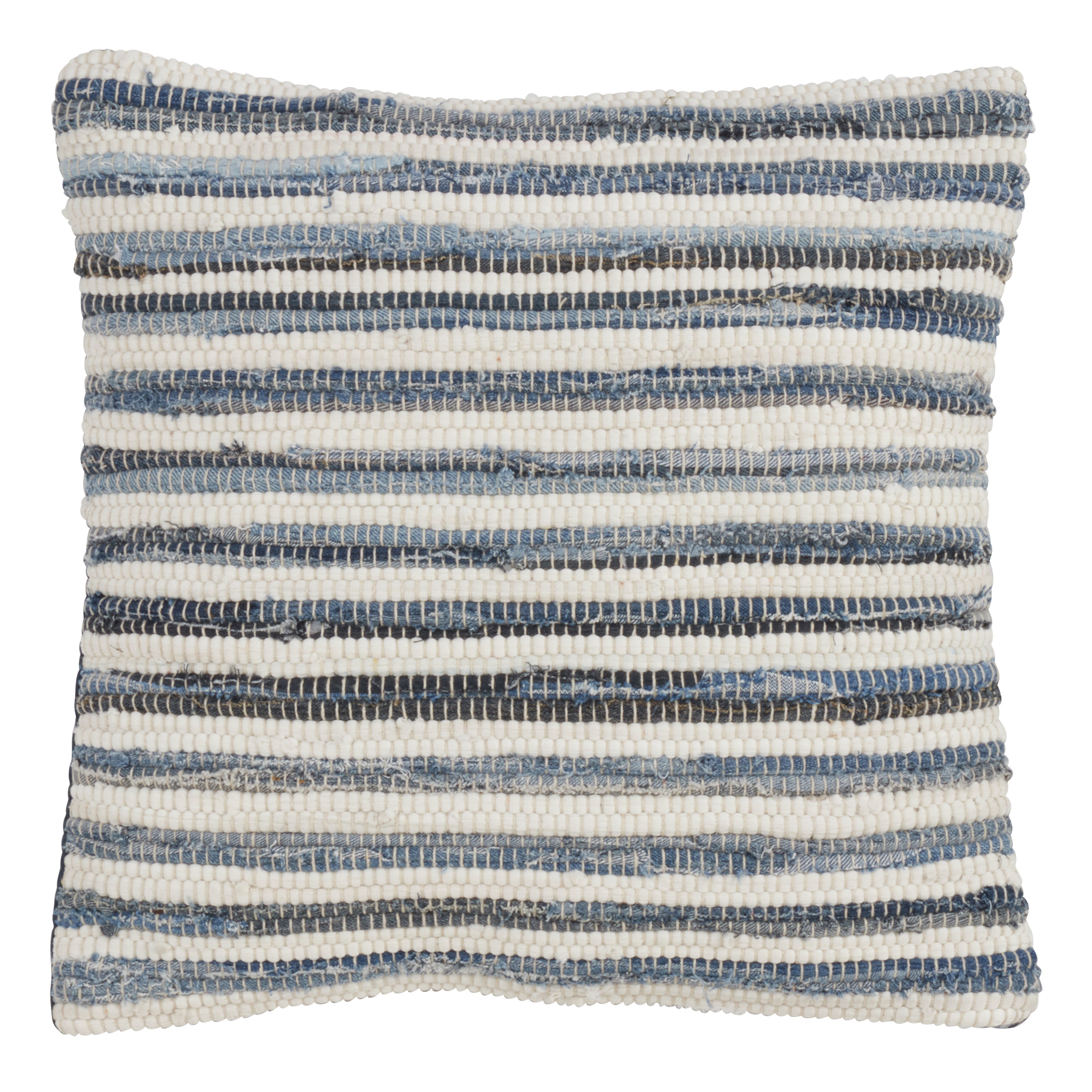 Striped Denim Chindi Poly Filled Throw Pillow