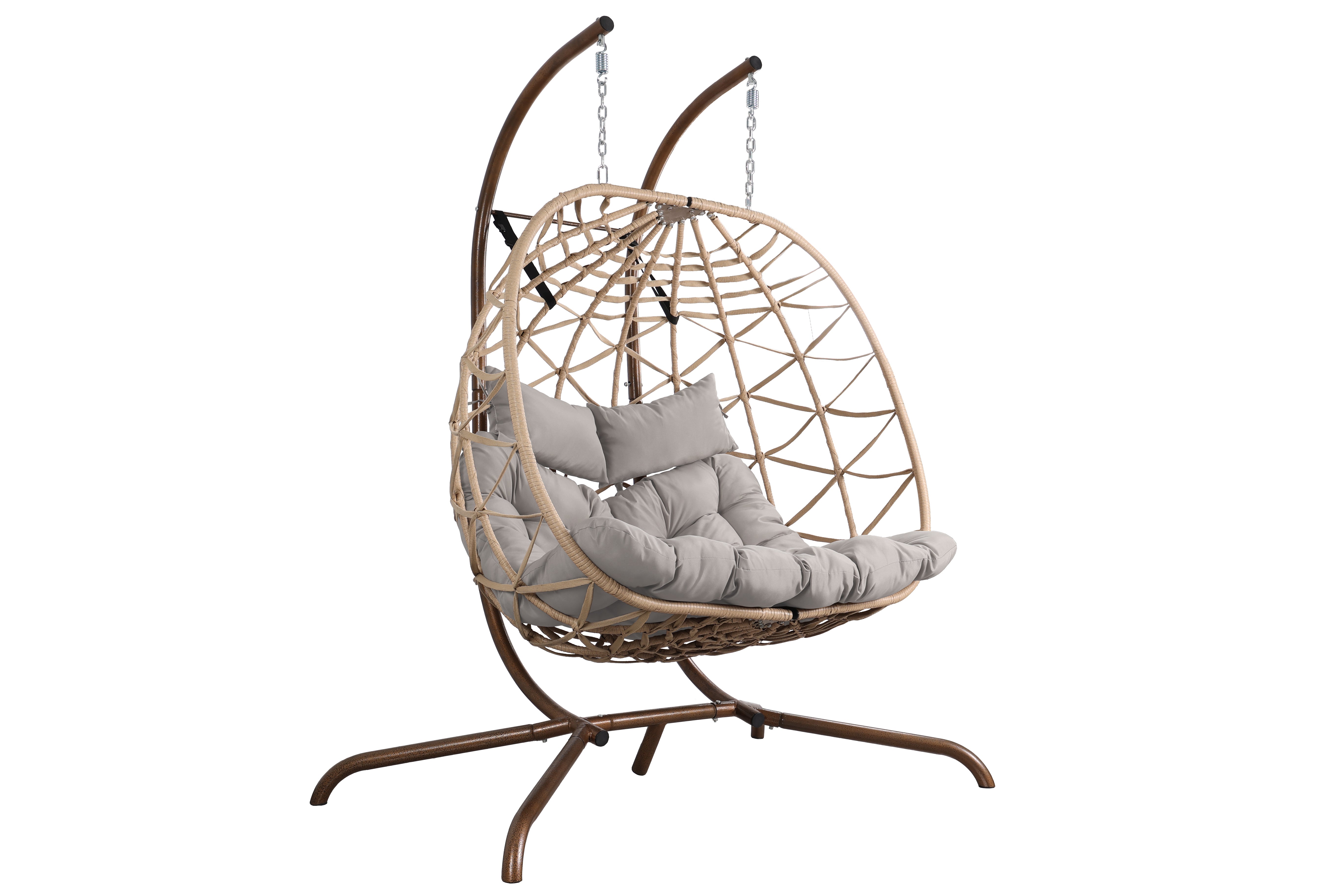 Shimmers Outdoor Rattan Egg Swing Chair with Stand, Thick Cushions and Pillow