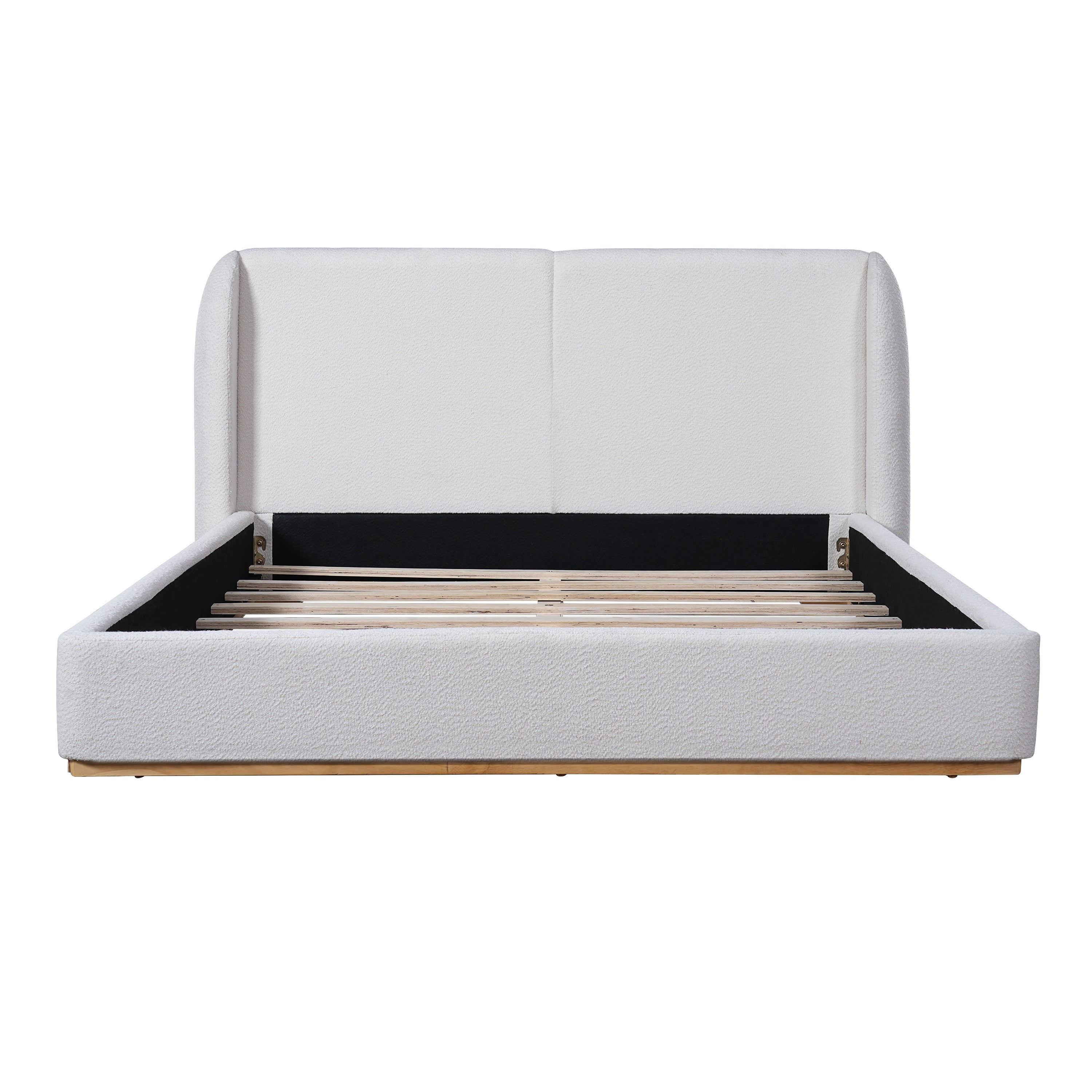 Bed Frame with Boucle Upholstered Wingback Headboard