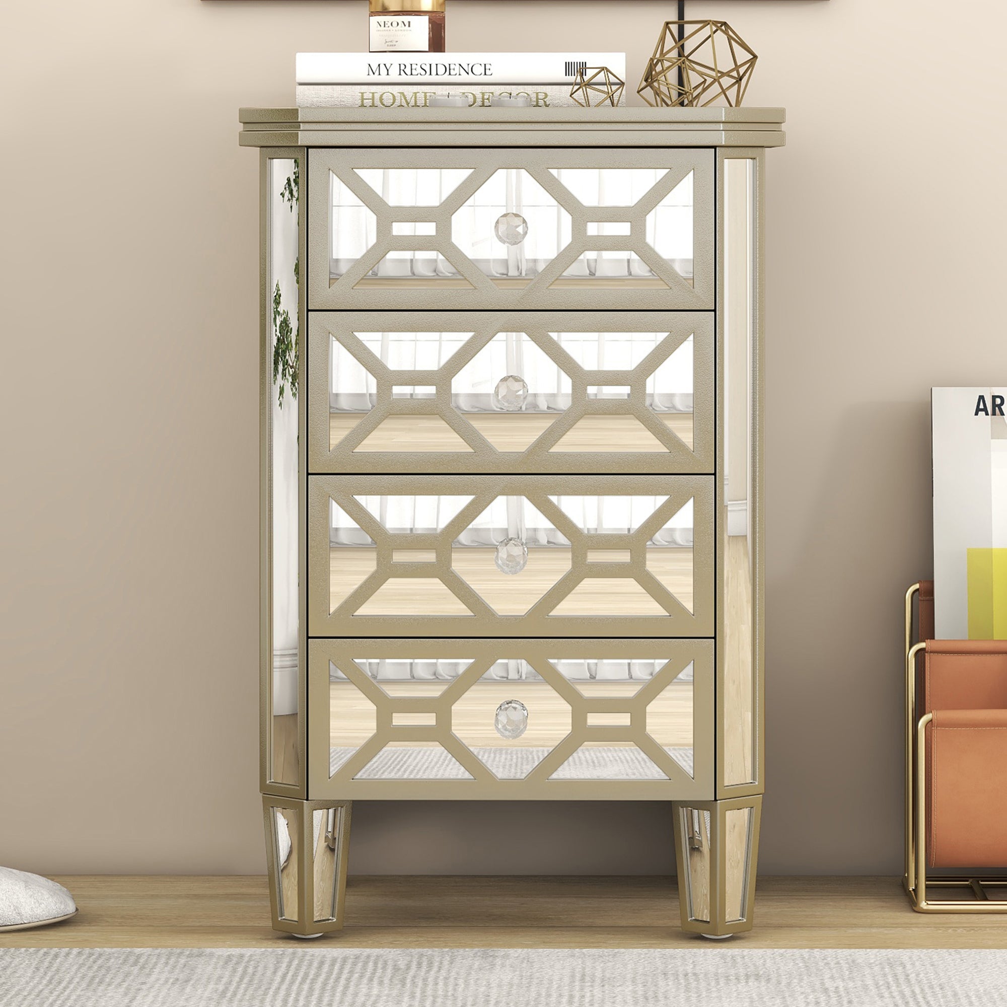 31.5" Chest with 4 Drawers and Golden Lines