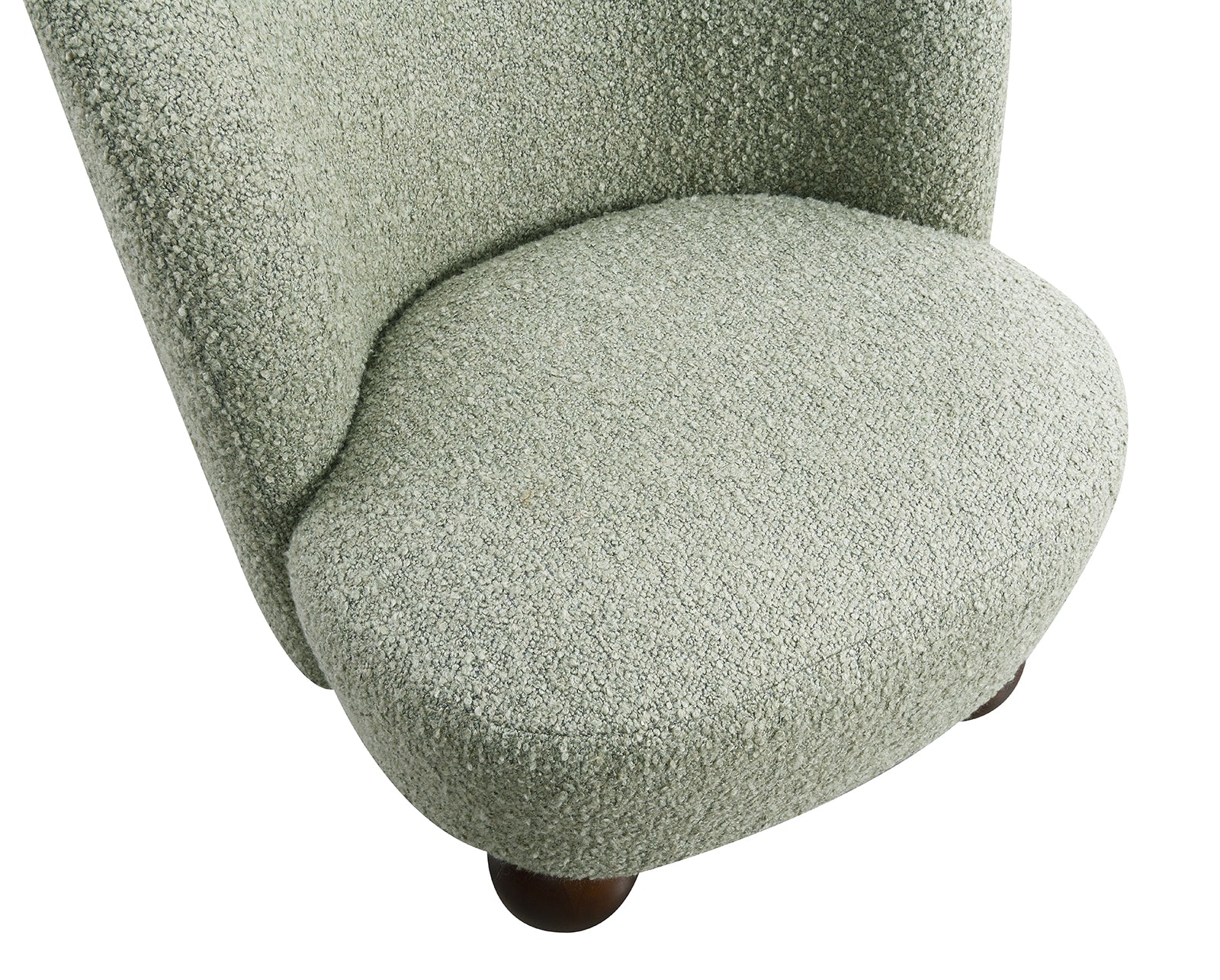Contemporary Style 1pc Accent Chair Upholstered In Boucle Fabric Ball Feet Curve Back Green Finish Primary Living Room
