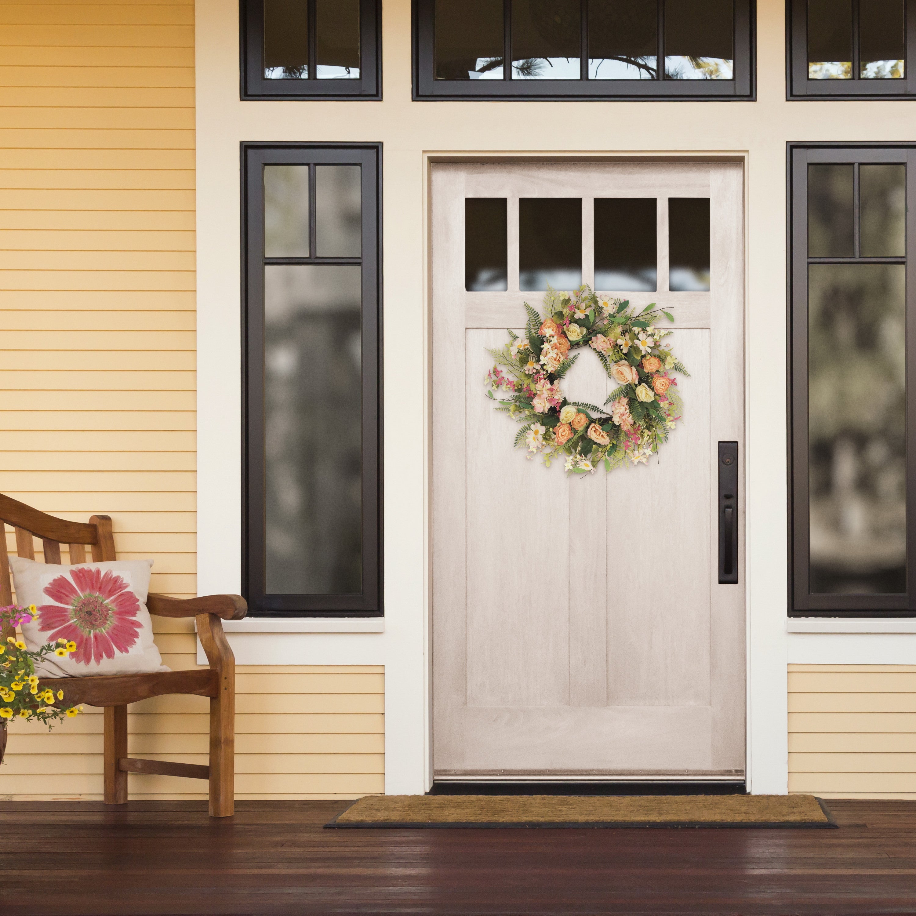 24" Artificial Rose And Hydrangea And Floral Spring Wreath