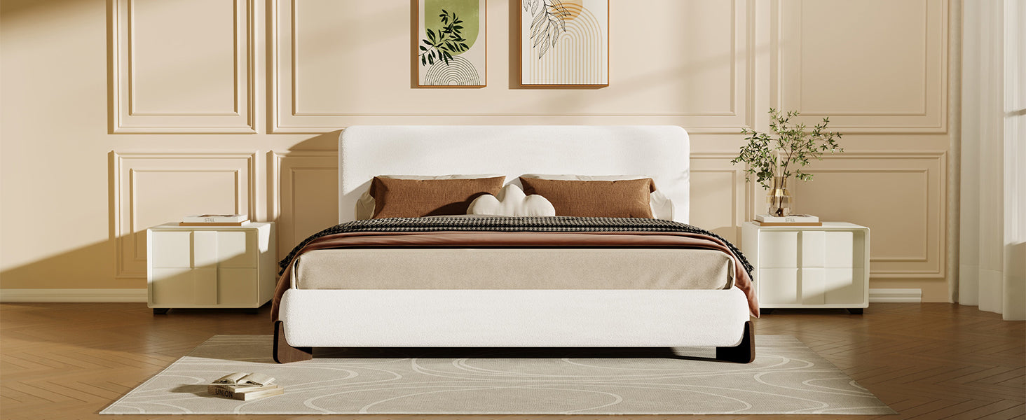 Elegant Boucle Upholstered Bed with Accent Feet