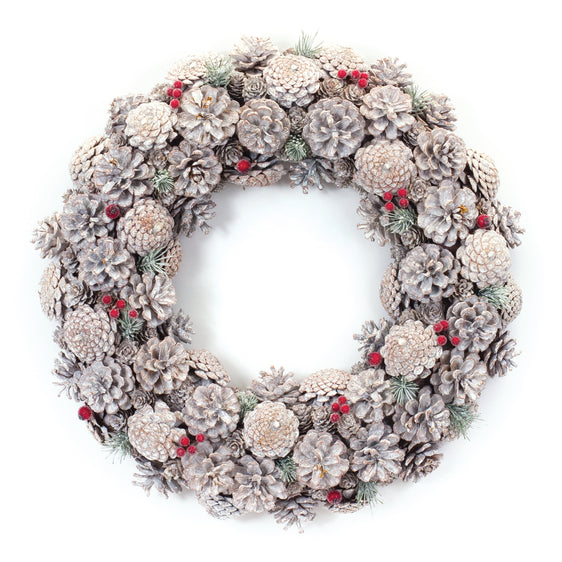 Pinecone Berry Wreath 19" - White