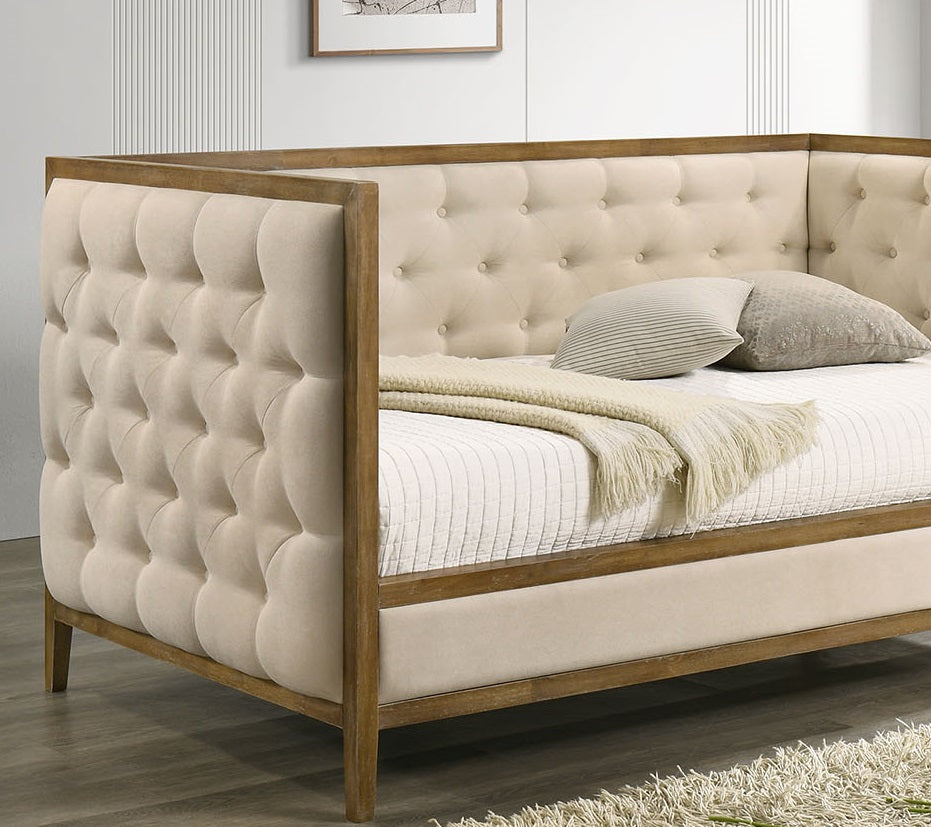 Tufted Upholstered Wood Trim Twin Size Daybed