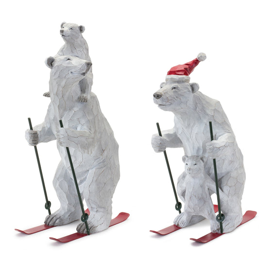 Polar Bear on Skis Figurine, Set of 2