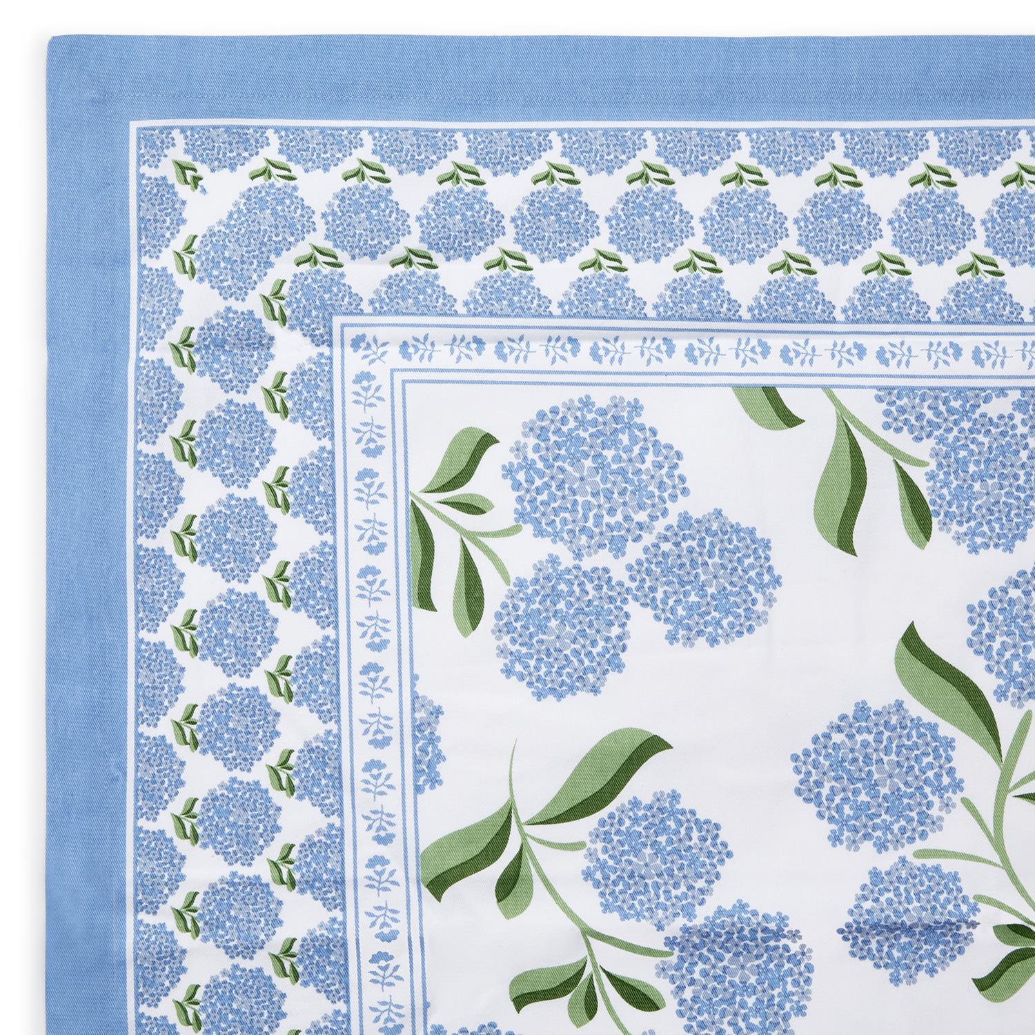 Hydrangea Block Print Design Tablecloths Includ. 2 Sizes, Set of 2