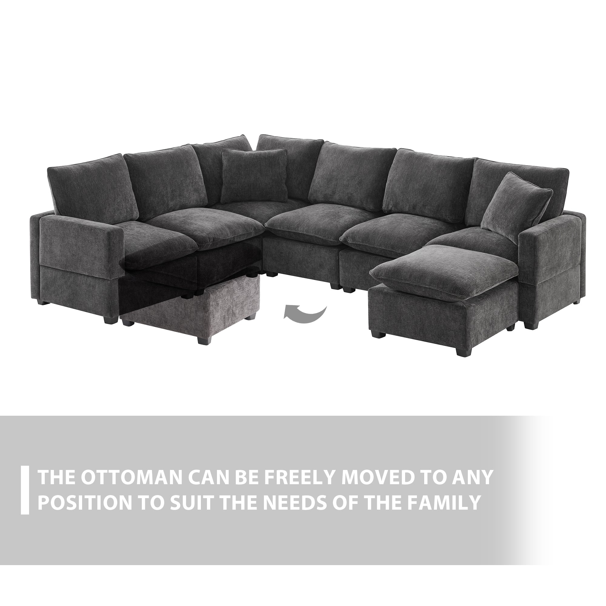 Chenille Modular U-Shape Sectional Sofa, Seats 7
