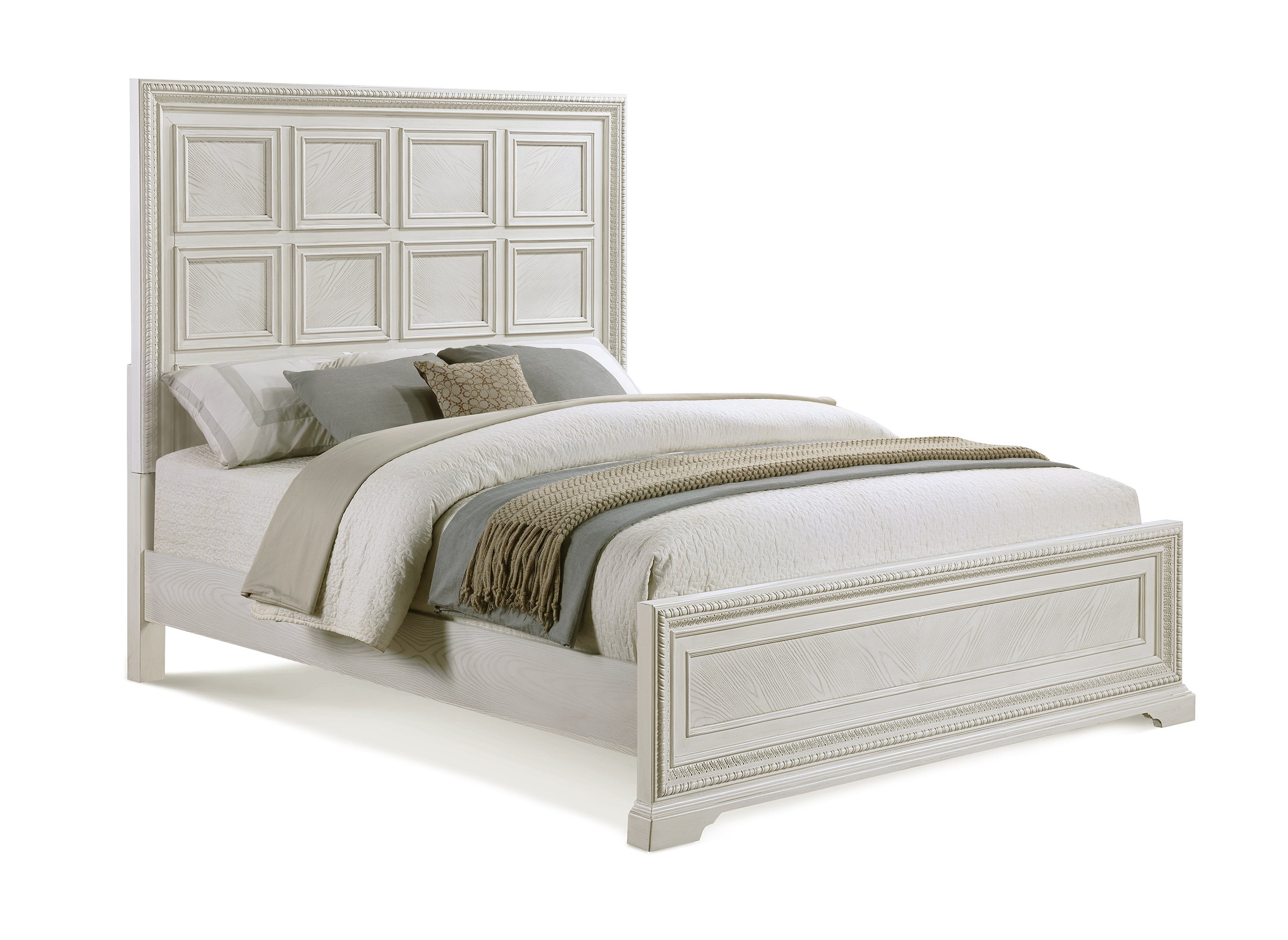 Kelsea Antique White Grid Panel Wooden Bed